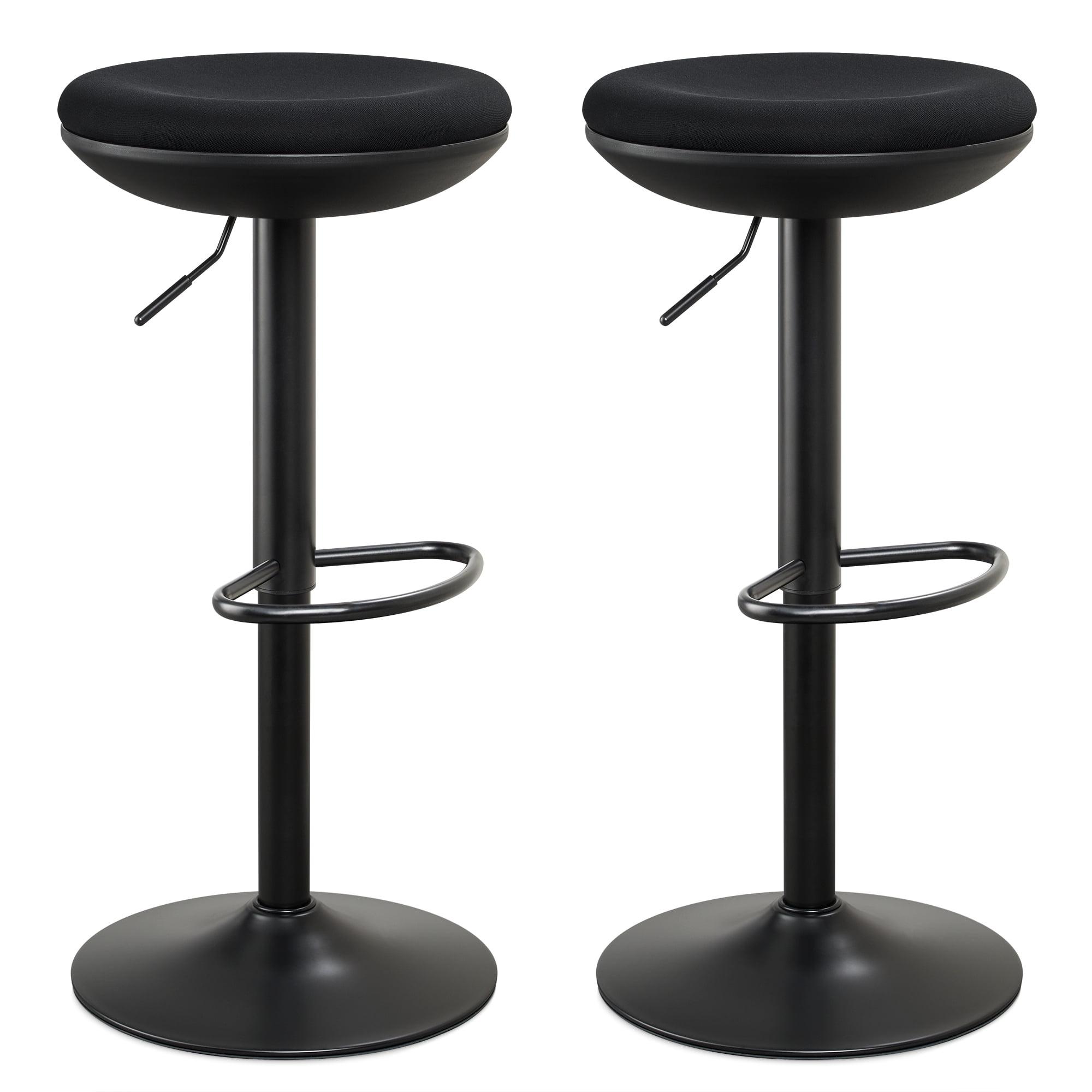 Black Adjustable Swivel Backless Faux Leather Bar Stools, Set of 2