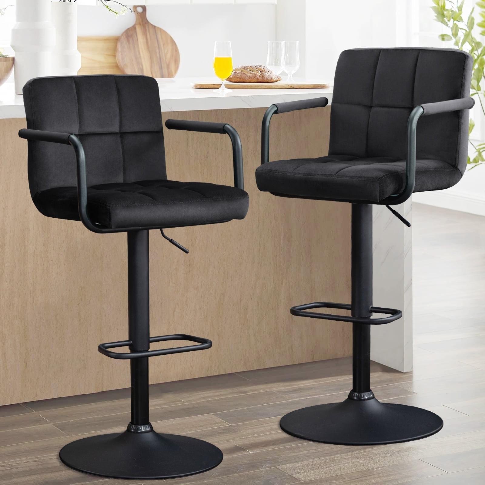 Barstools Set of 2 Counter Height Bar Stools Height Adjustable Back PU Leather Swivel Stools Hydraulic Swivel Dining Chairs for Kitchen Bar Restaurant Living Room, Black