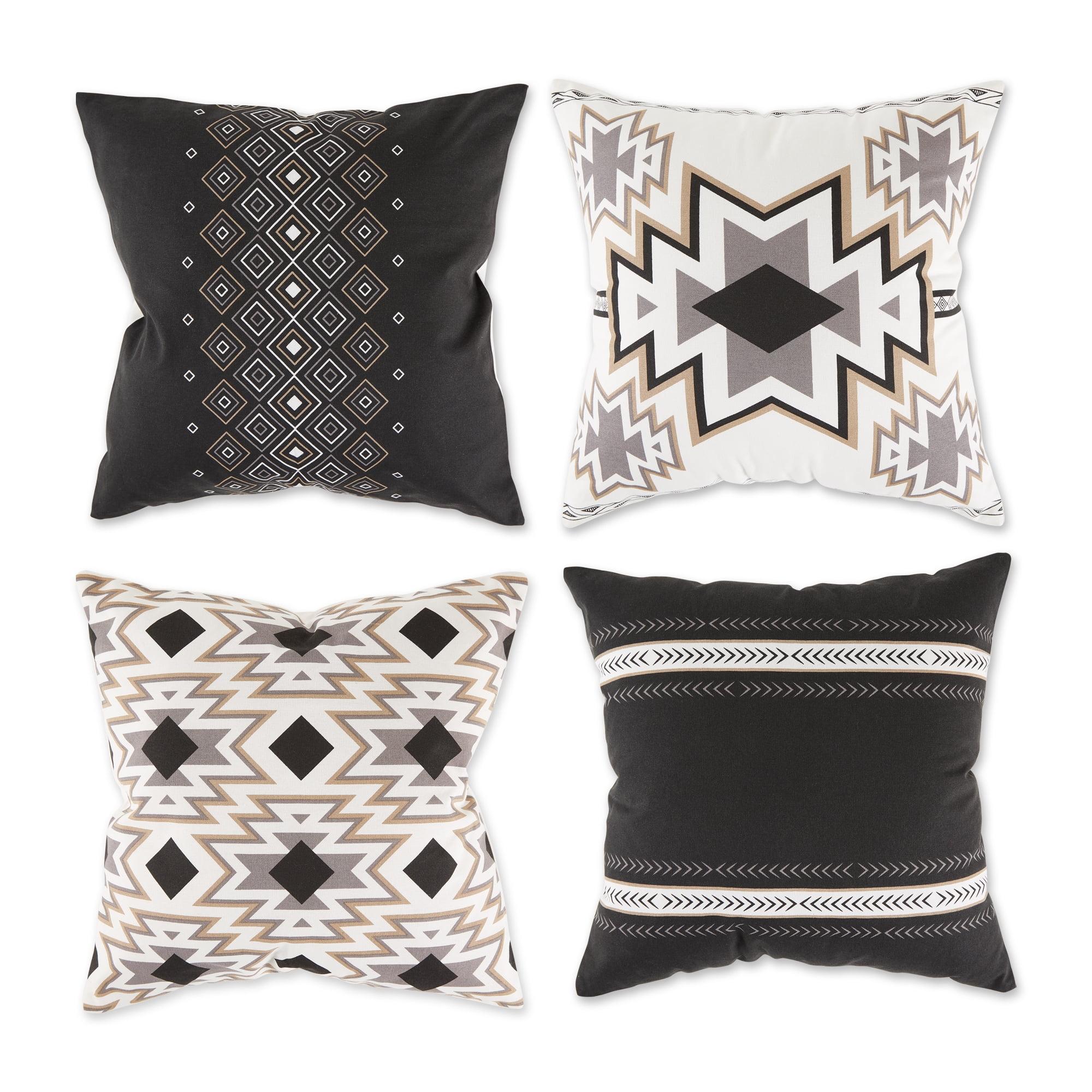 Black and White Aztec Cotton Euro Pillow Covers, Set of 4