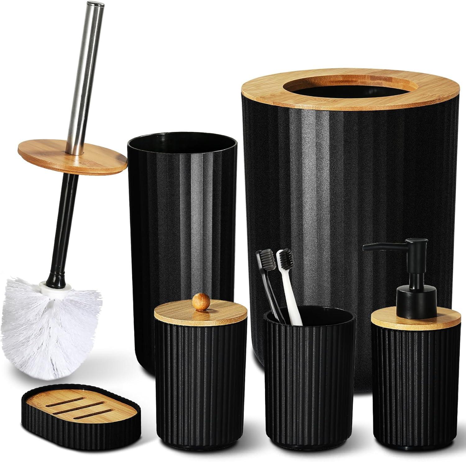 Black and Bamboo 6-Piece Bathroom Accessories Set