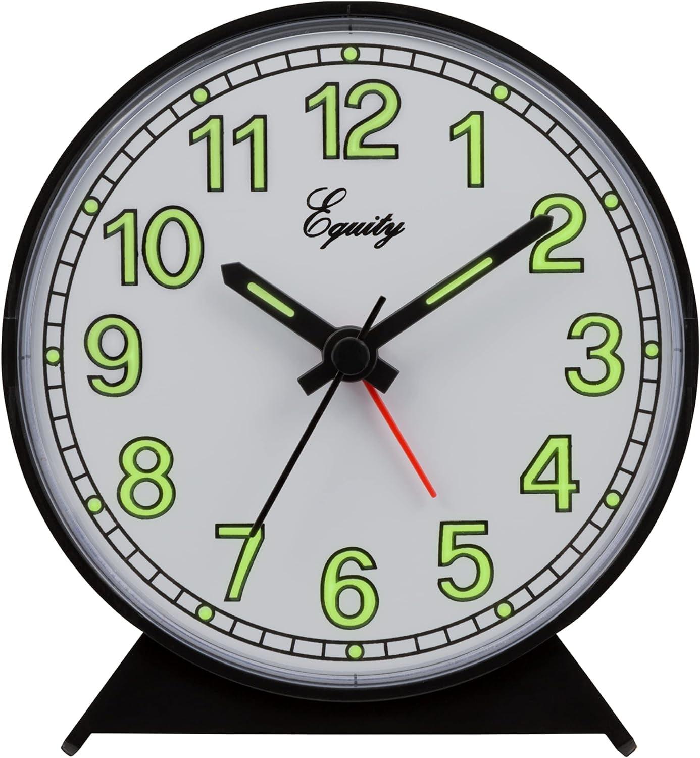 Black Battery-Operated Analog Alarm Clock with Glow Numbers