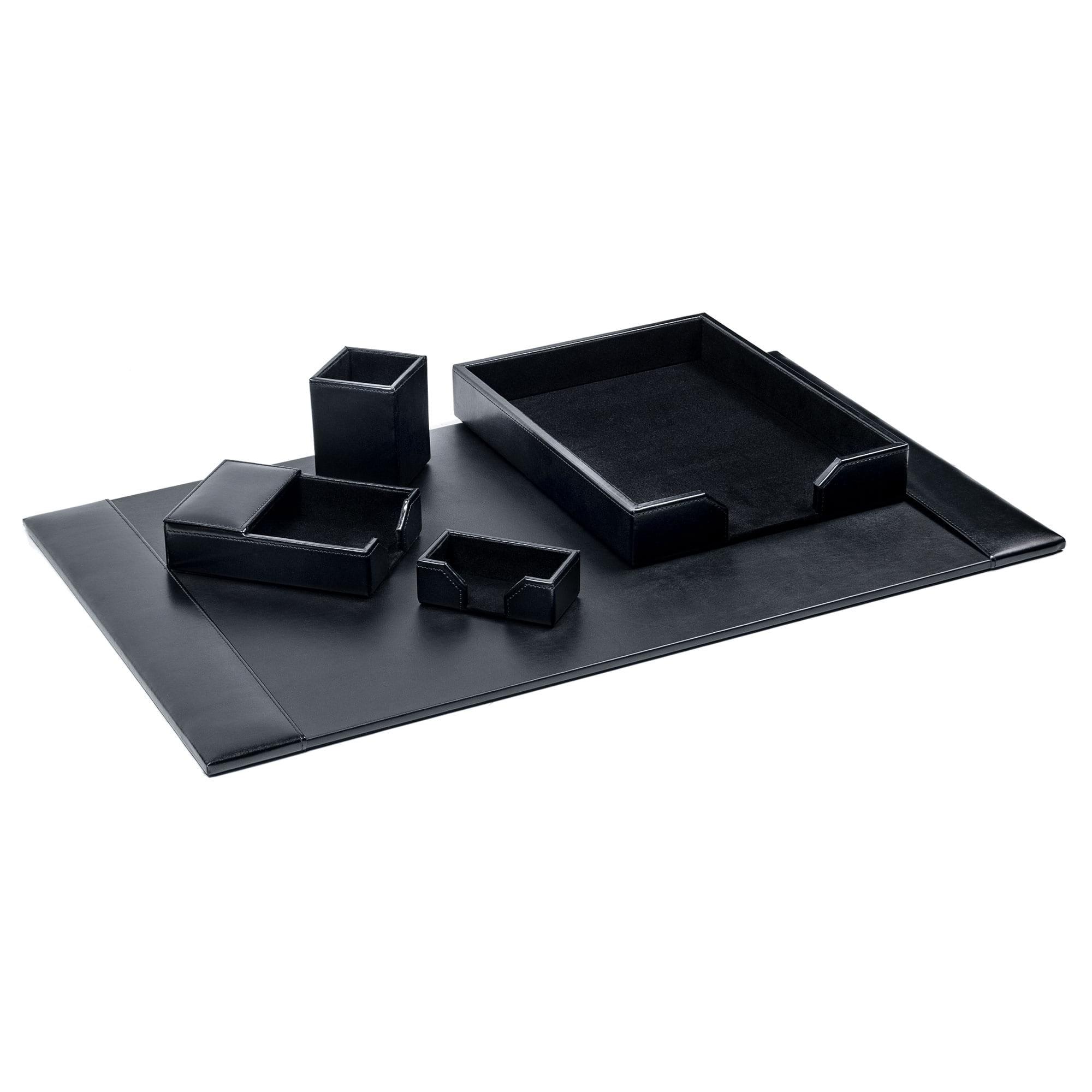 Elegant Black Bonded Leather 5-Piece Executive Desk Set