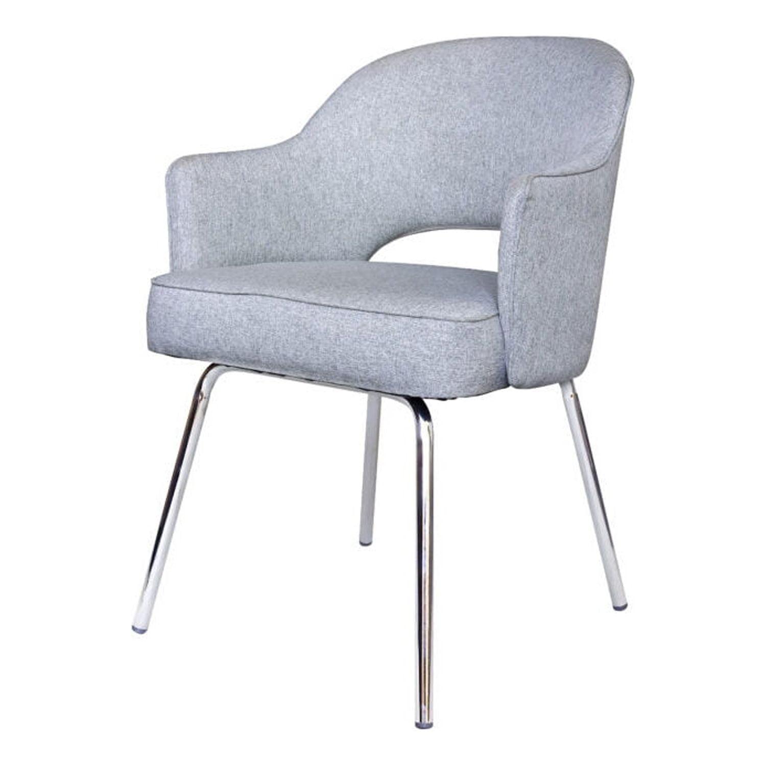 Guest Chair Gray Linen - Boss Office Products: Chrome Base, Mid-Century Modern, 275lbs Capacity