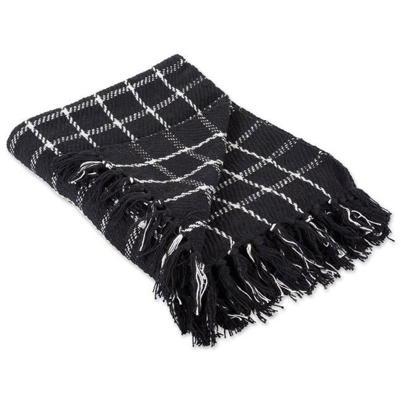 Chic Black Checked Cotton Sherpa Reversible Throw Blanket