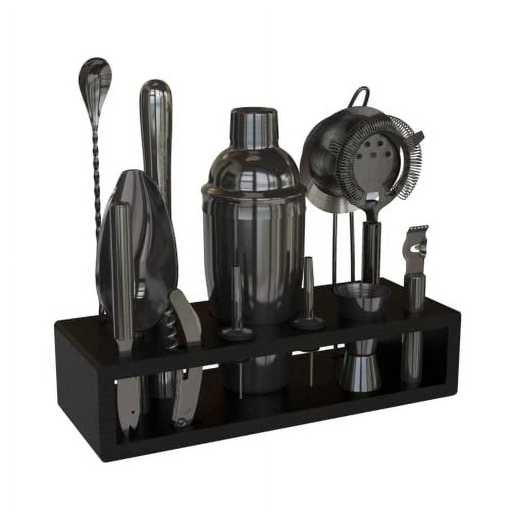 Black Stainless Steel 13-Piece Bartender Kit with Bamboo Stand