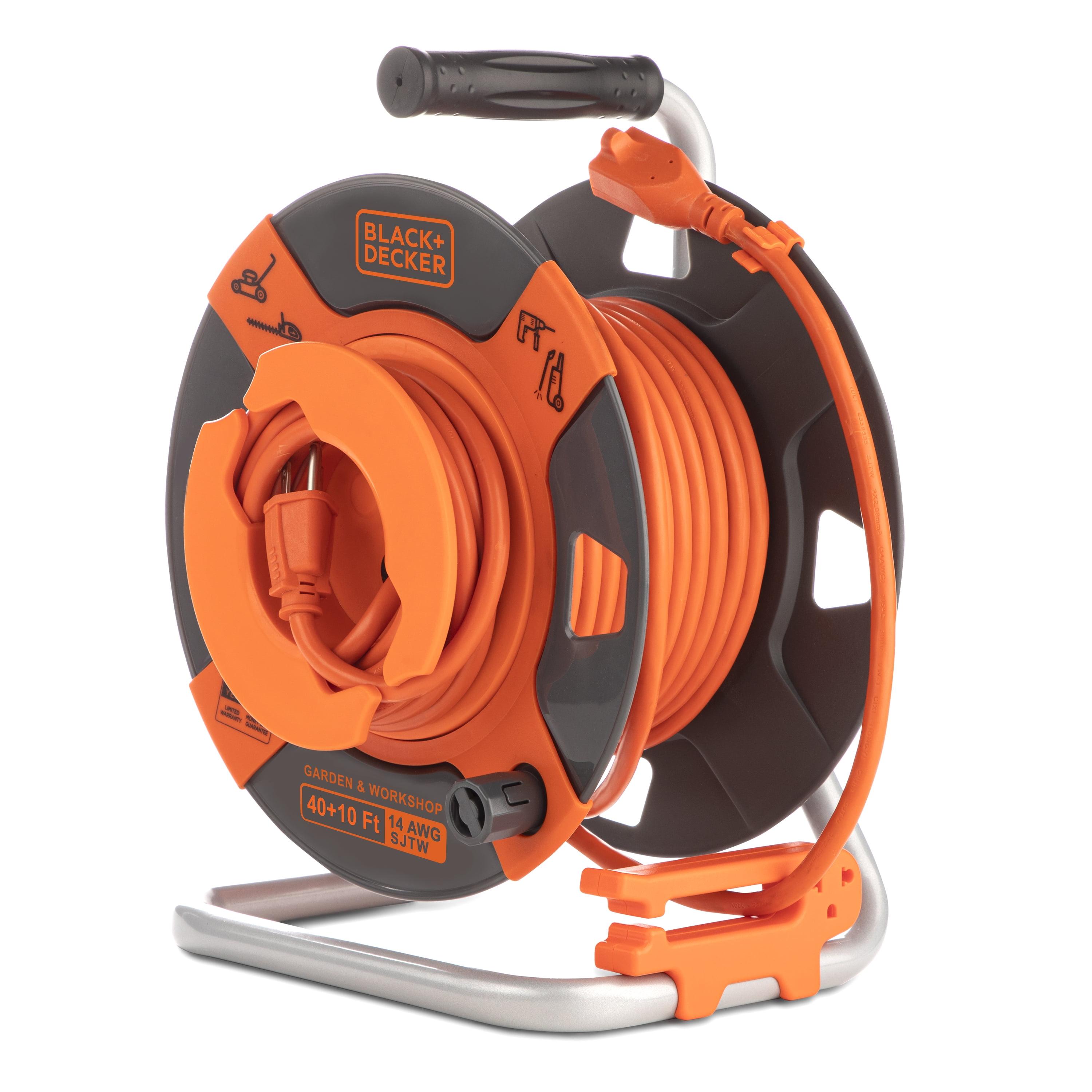 Black and Orange 50ft Retractable Garden Extension Cord Reel