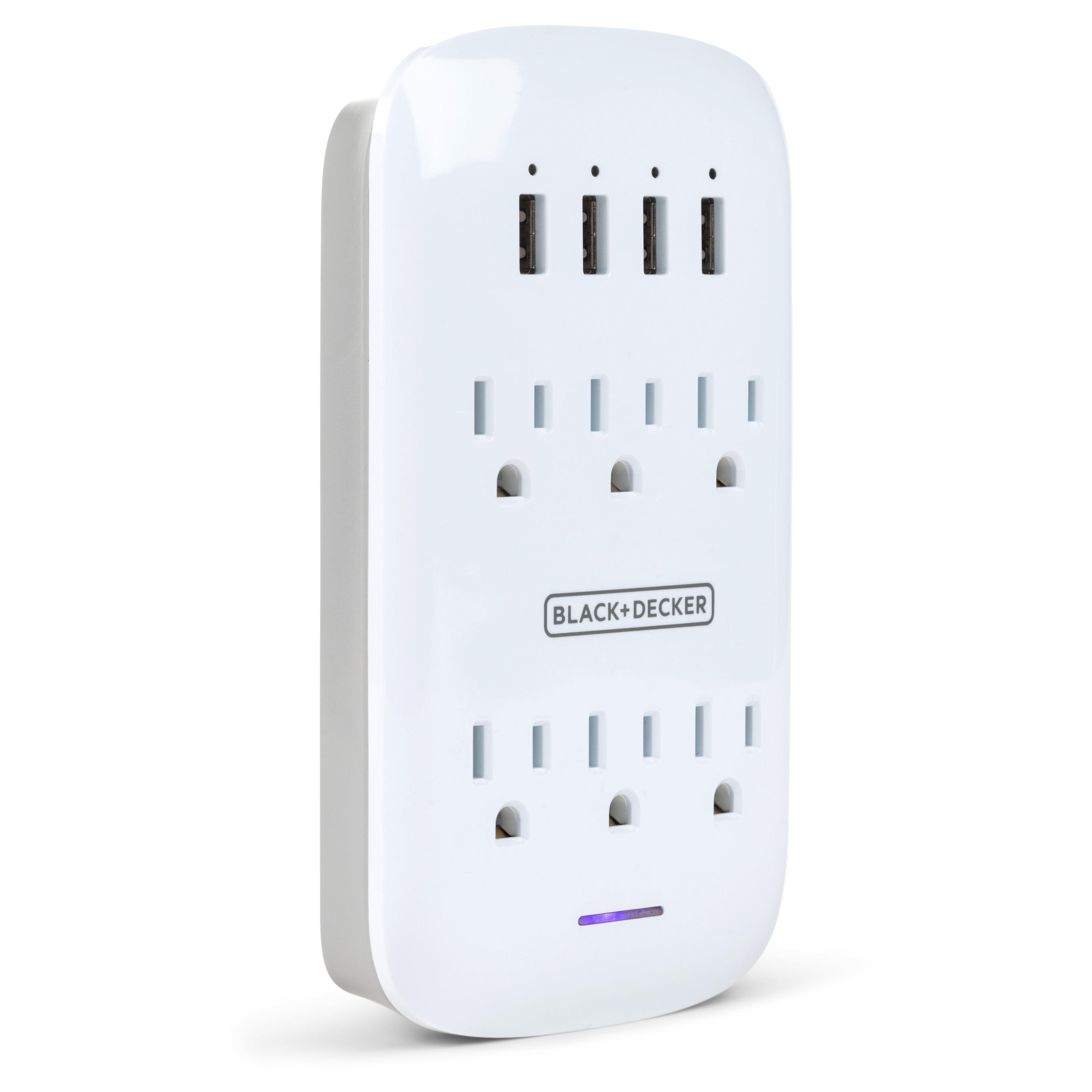 White 6-Outlet Surge Protector Wall Tap with 4 USB Ports