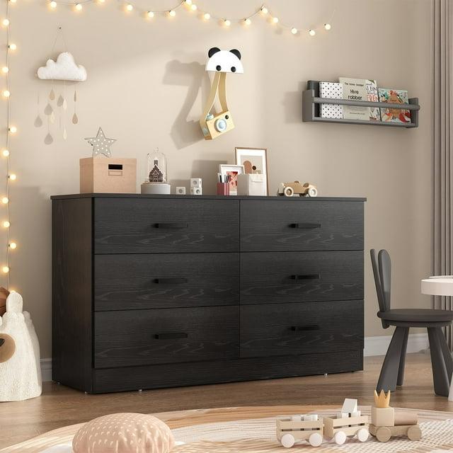 Ebern Designs Dresser for Bedroom,6 Drawers Dresser Modern Wood Double Chest of Drawers for Bedroom Living Room
