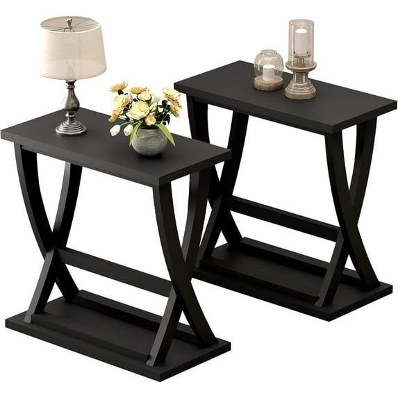End Table Set Of 2, Narrow Side Table With Storage Shelf, Modern X-Design Slim End Table For Living Room, Bedroom, Small Space, 11.8" D*23.6" W*23.4" D