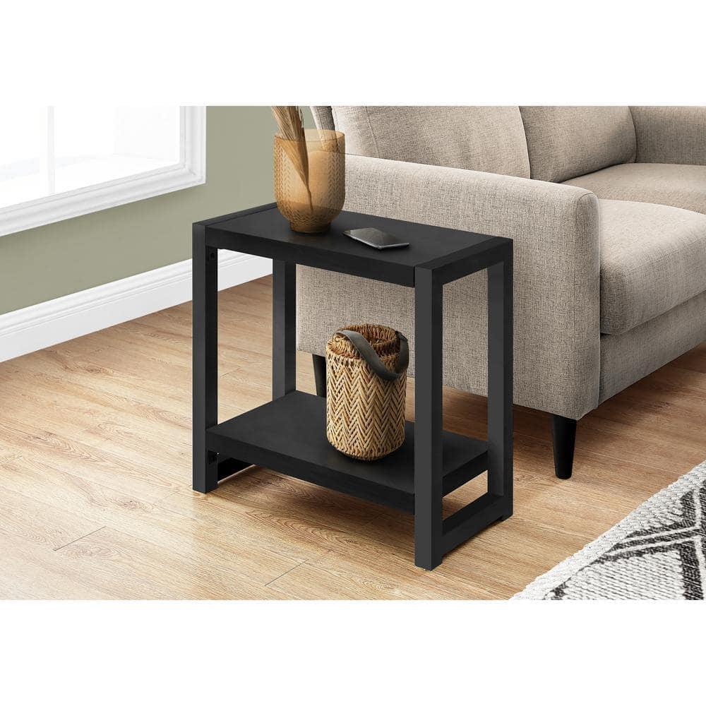 Black Metal Rectangular End Table with Shelf