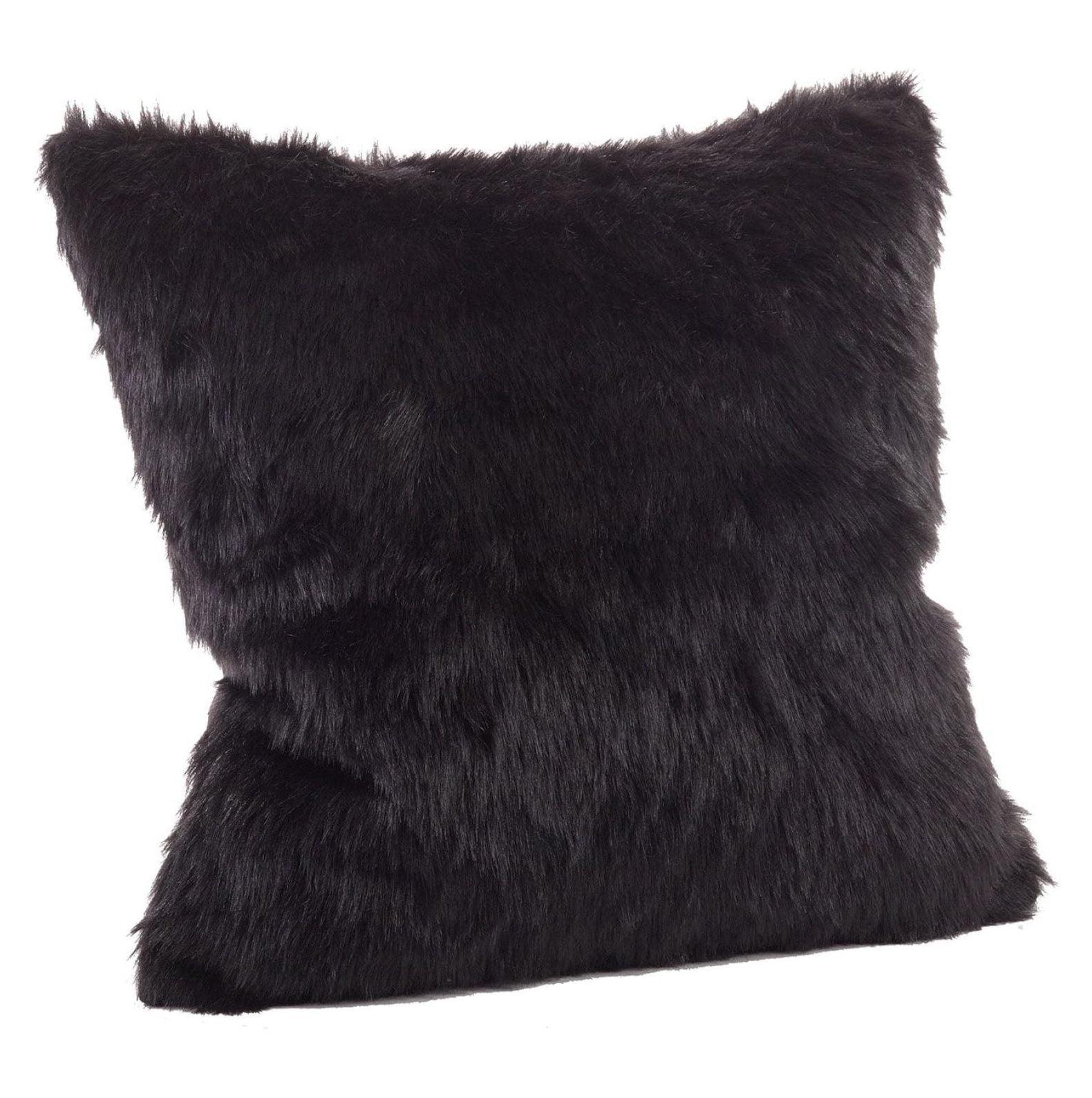 Black Faux Fur 20" Square Throw Pillow Set