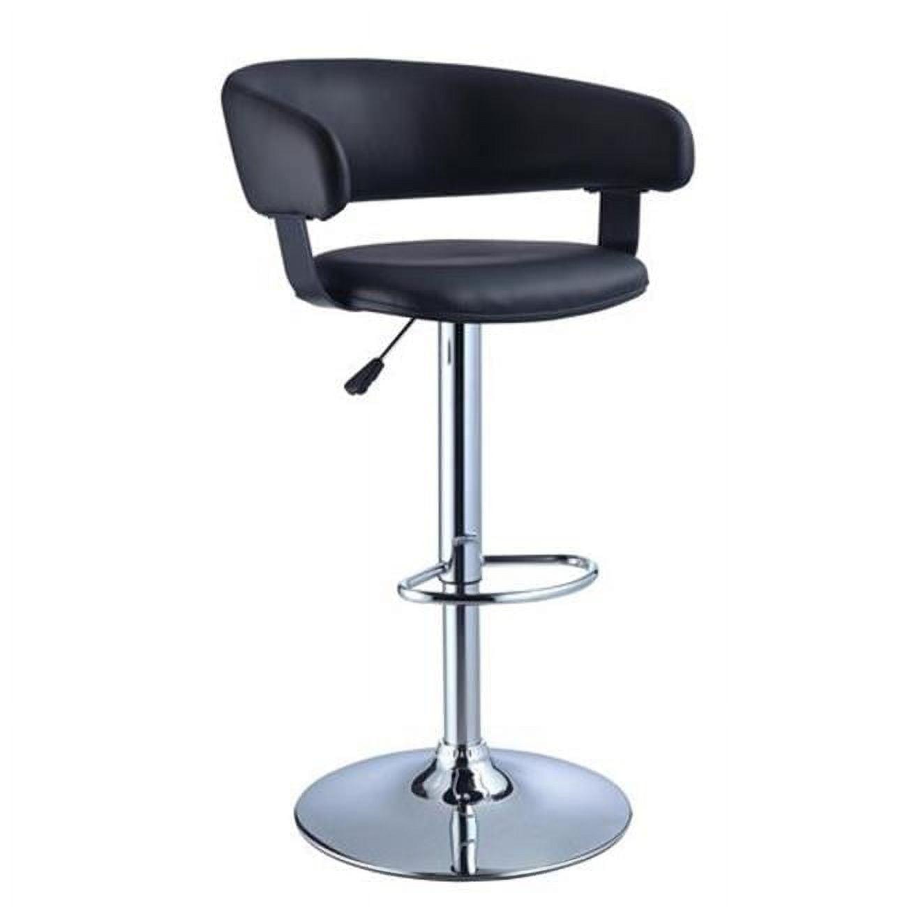 Linon Curved Metal 22"-31.5" Gas Lift Adjustable Barstool in Black Faux Leather