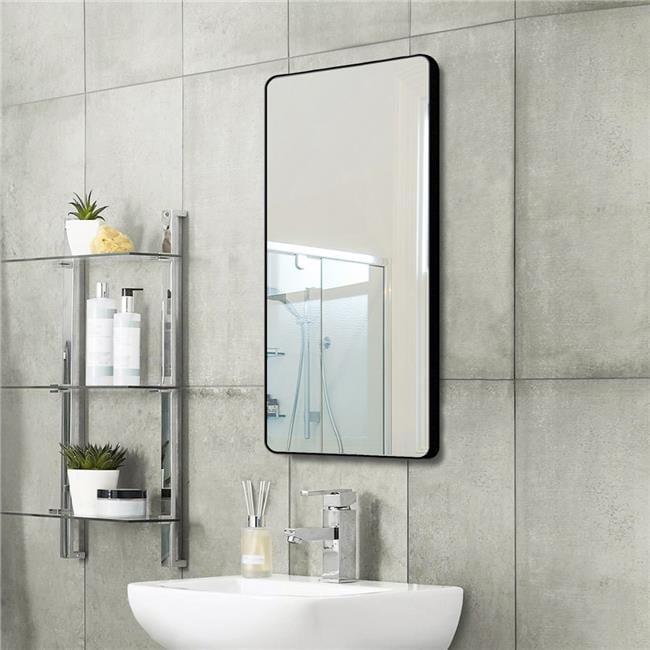 Black Framed Rounded Corner Mirror, Black