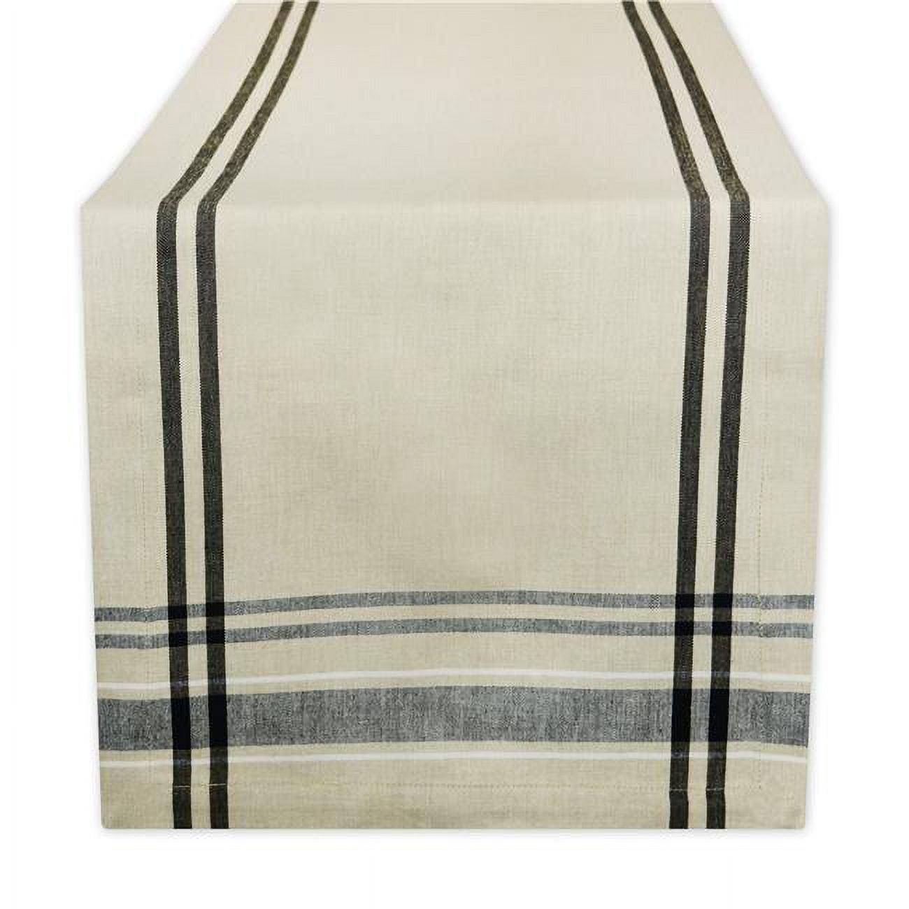 DII 14x108" Modern Cotton French Stripe Table Runner in Beige/Black