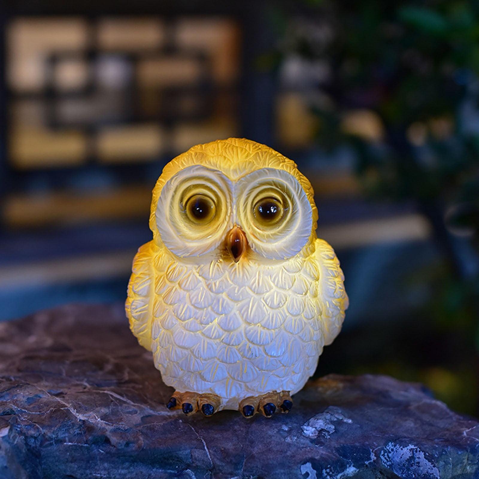 Solar Resin Owl Figurine with LED Lights for Outdoor Decor