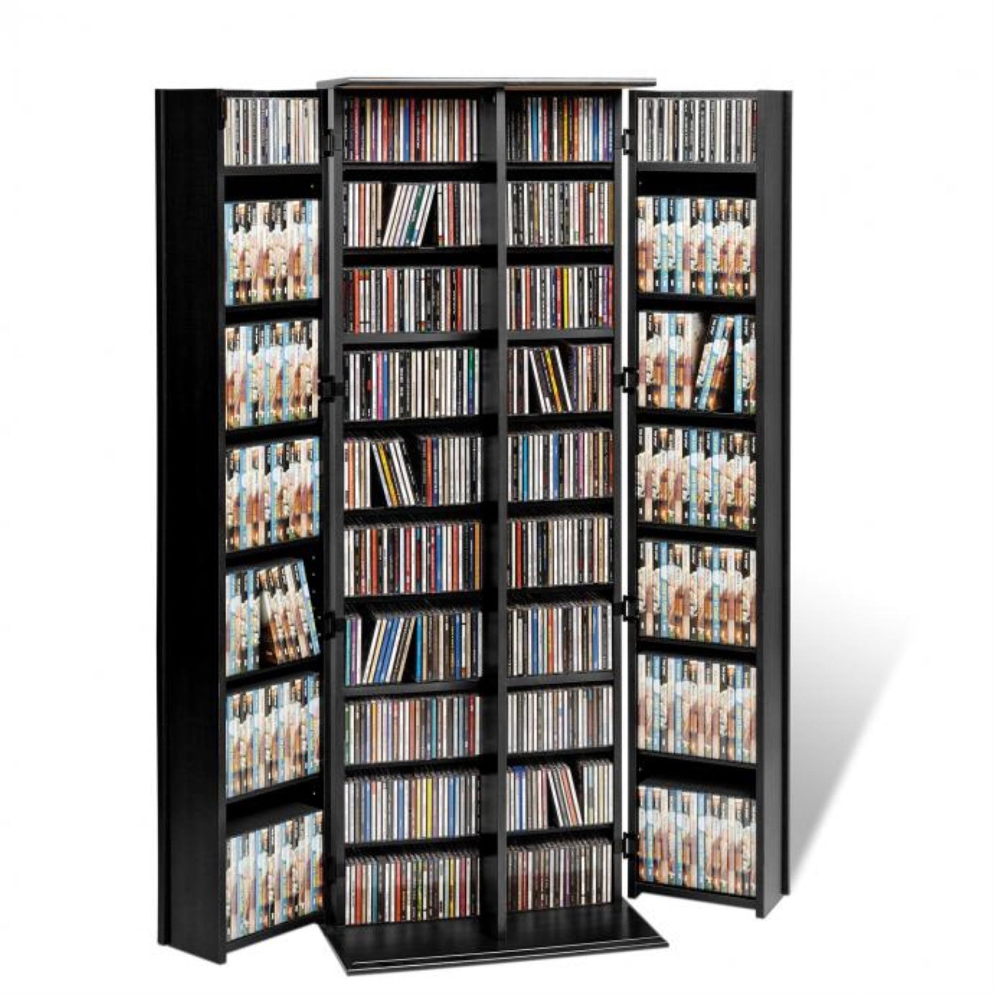 Traditional Black Engineered Wood Media Storage Cabinet with Shaker Doors