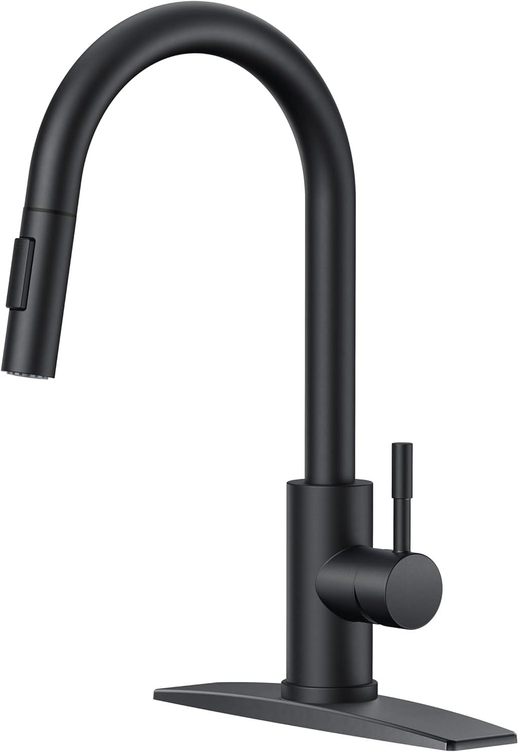 Matte Black Single Handle Pull Down Kitchen Faucet with Soap Dispenser