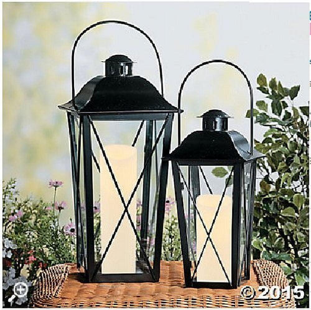 Black Metal and Glass Lantern Set for Tabletop or Hanging