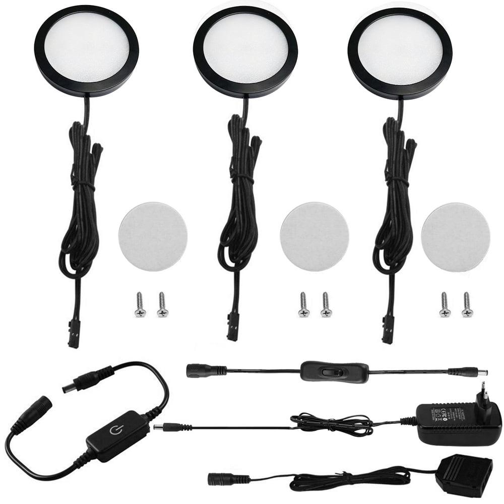 AIBOO LED Under Cabinet Lighting Black Cover Puck Lights Kit with Touch Dimmer Switch (3 Lights,Warm White)