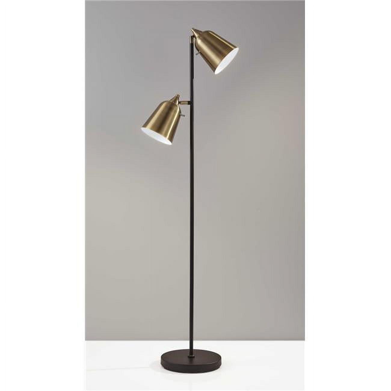 Matte Black and Antique Brass Dual-Head Adjustable Floor Lamp