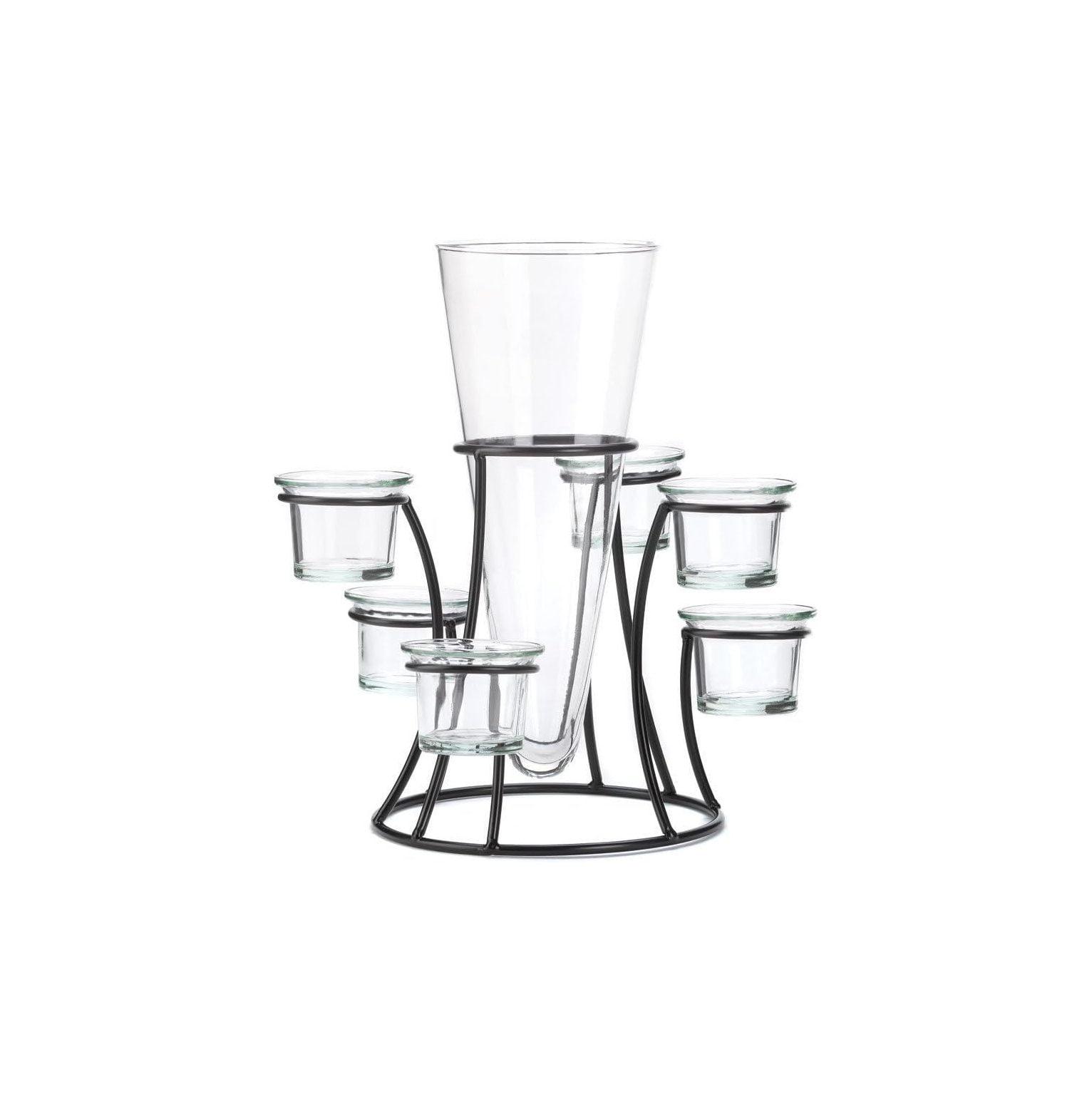 Black Metal Frame Tapered Glass Flower Vase Candle Holder Set