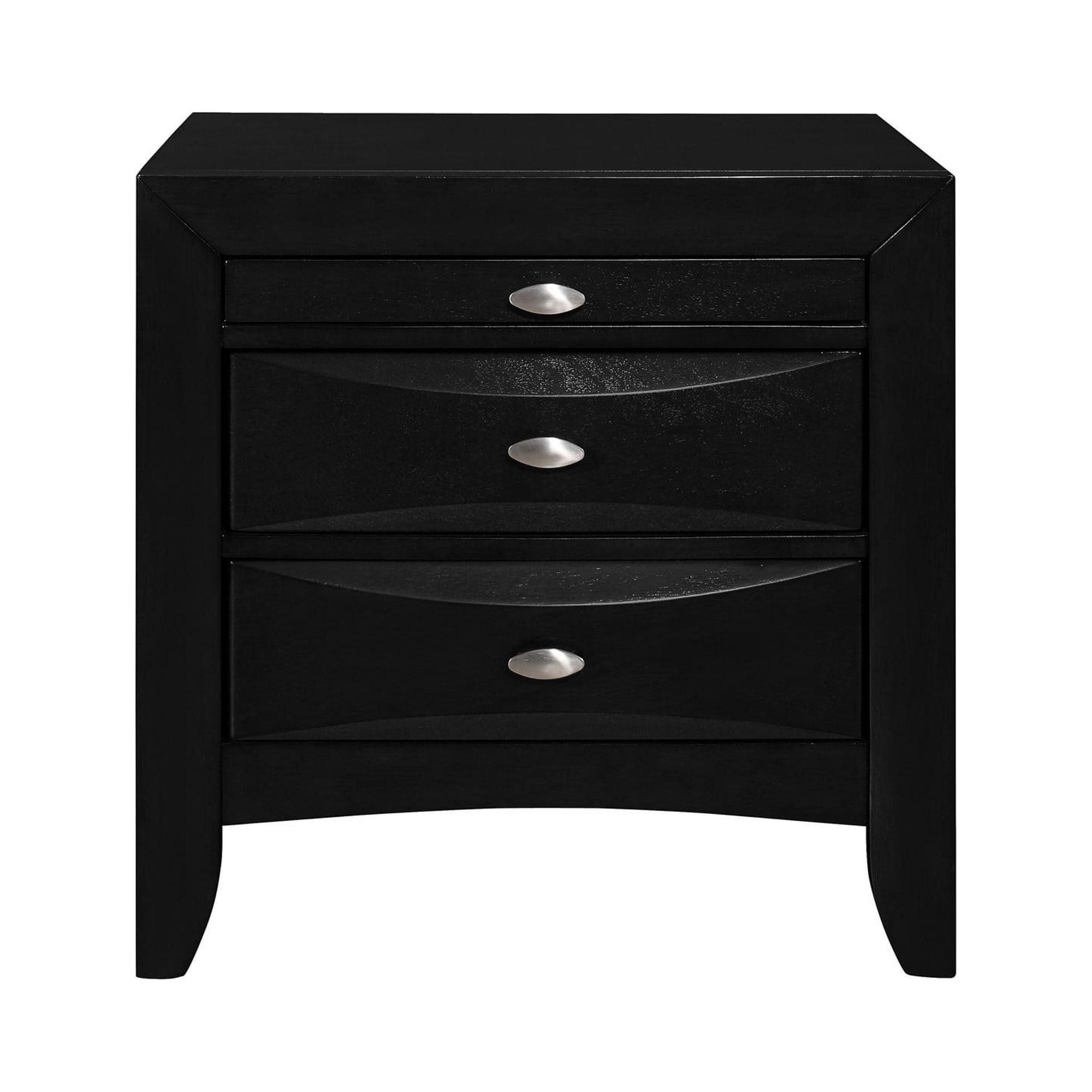 Black Nightstand with 2 Chambered Drawer