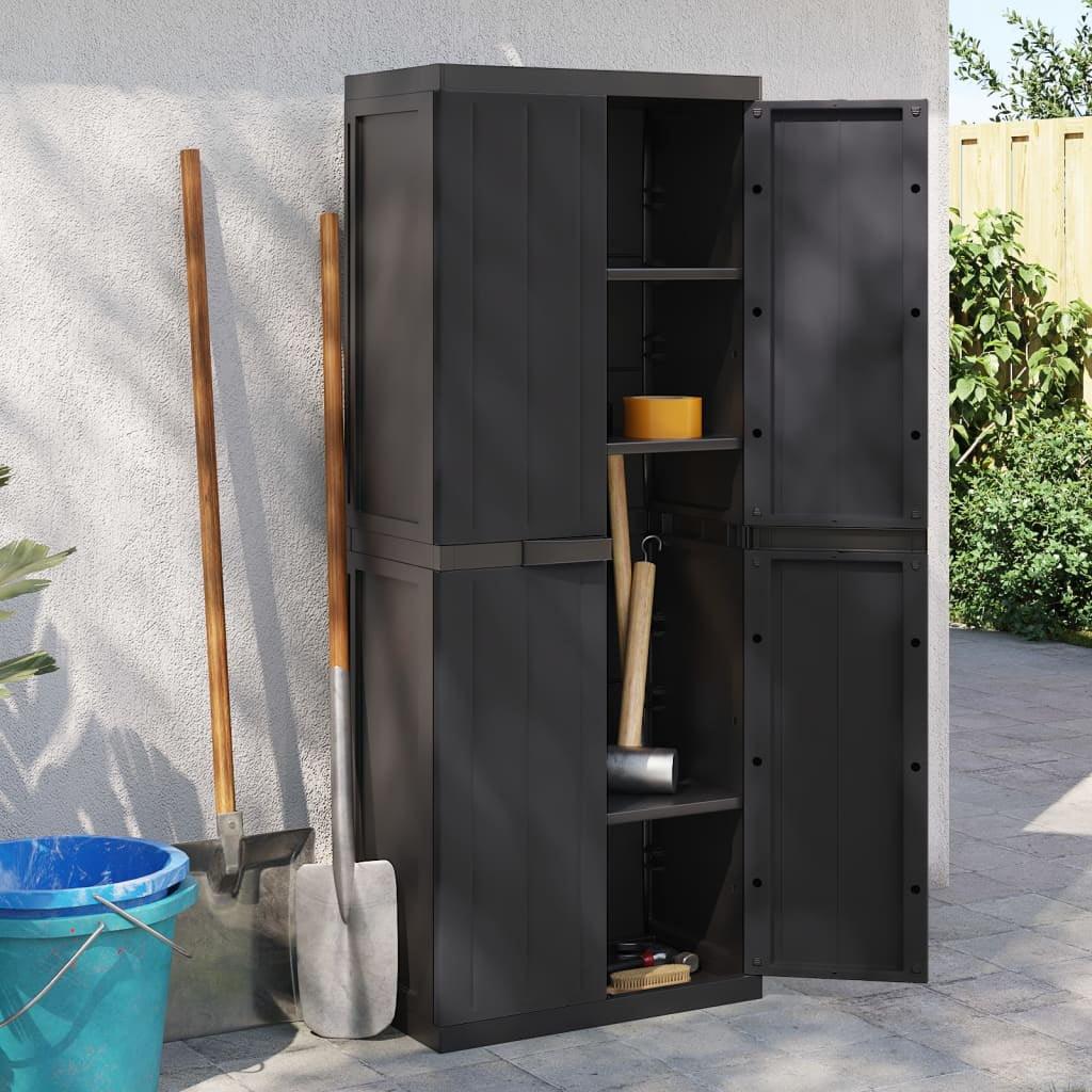 vidaXL Outdoor Storage Cabinet Black 25.6"x14.6"x33.5" PP