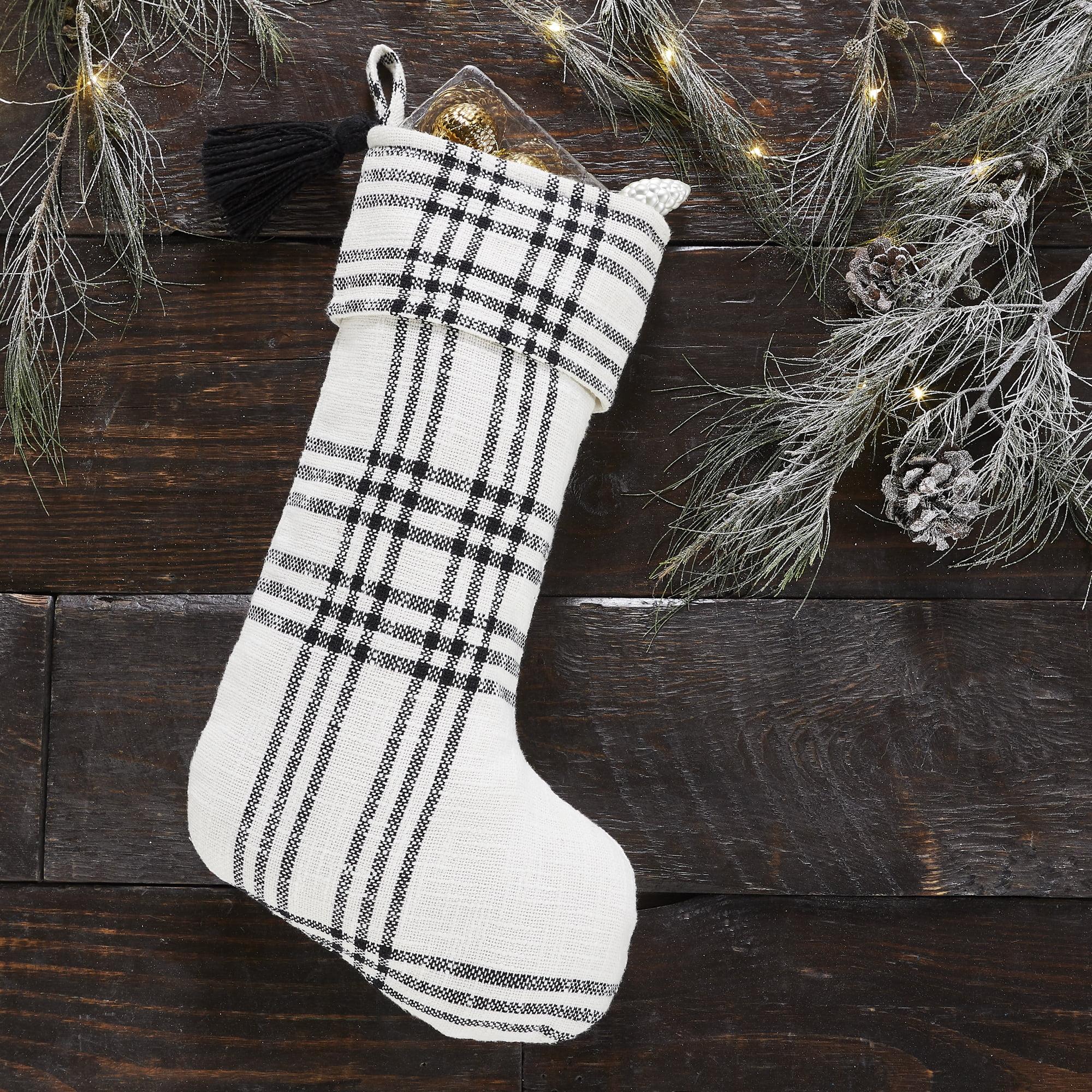 Black and White Plaid Cotton Christmas Stocking 12x20