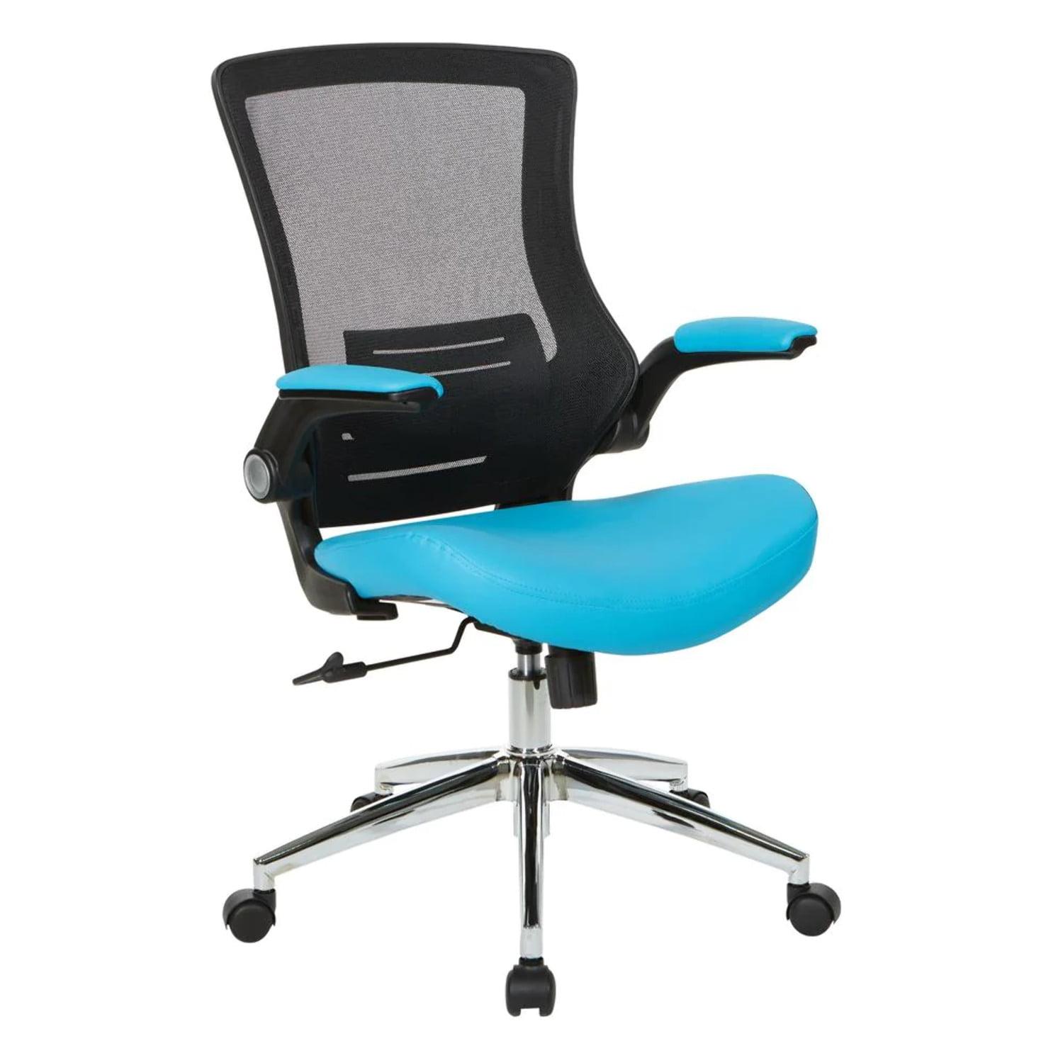 Elegant Blue Faux Leather Executive Swivel Chair with Chrome Base