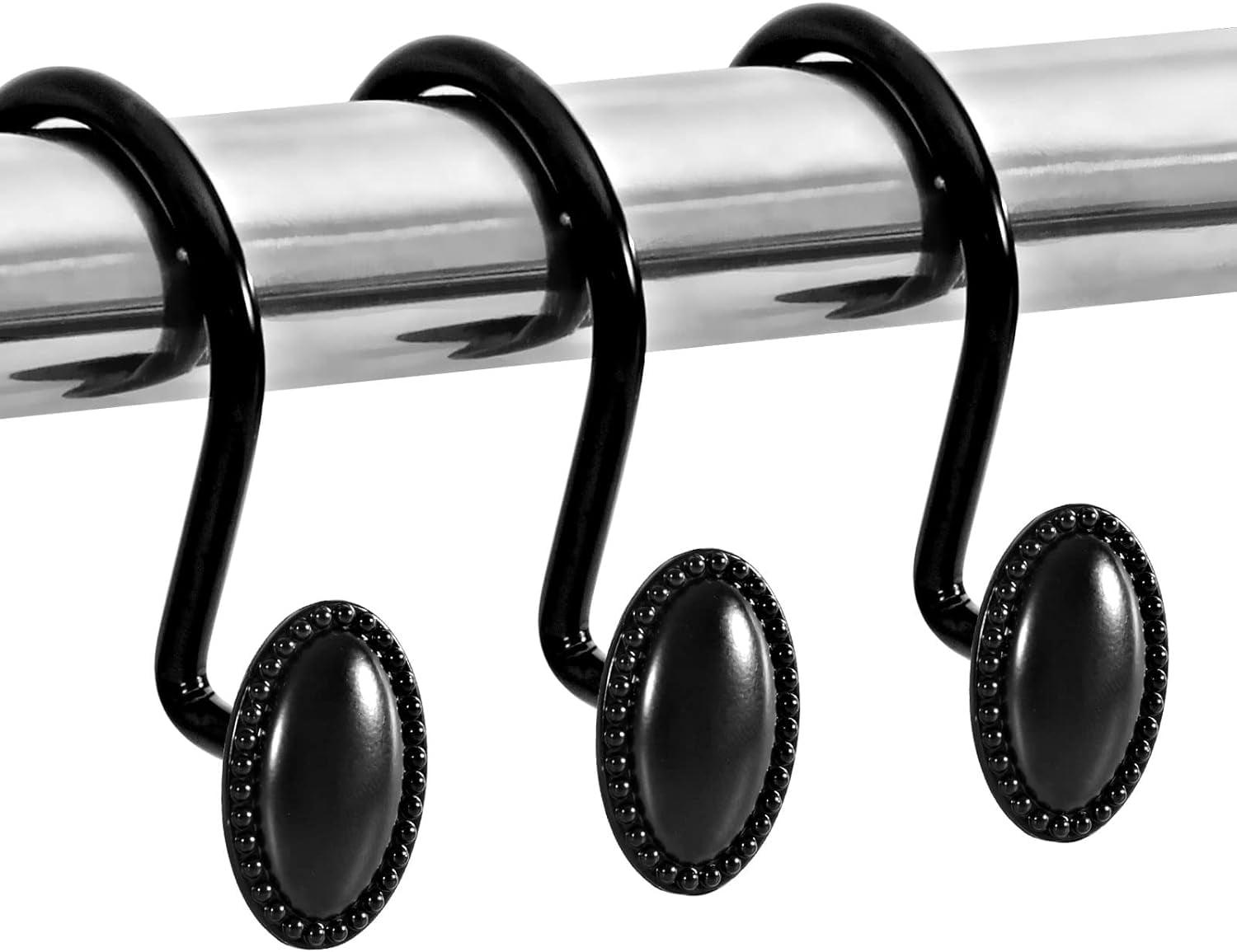 Black Shower Curtain Hooks, Metal Rust Proof Shower Curtain Rings for Shower Curtain & Liner, Decorative Shower Hooks for Bathroom Curtain and Shower Rod, Set of 12