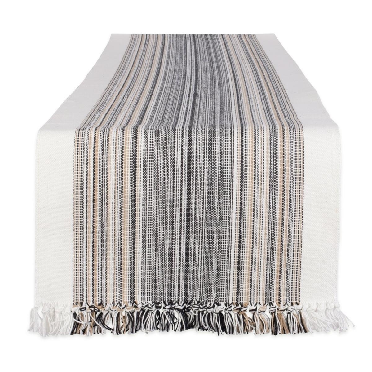 Design Imports  Black Striped Fringe Ribbed Table Runner 14X72