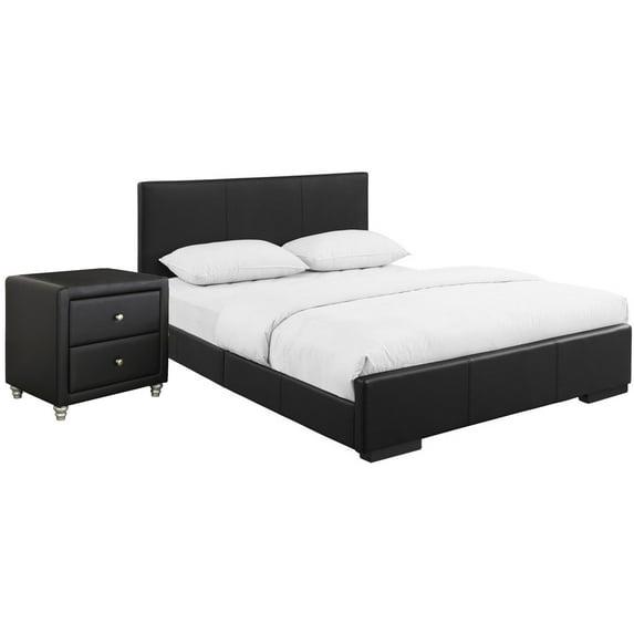 Rustic Platform Bed with Nightstand - King Size Upholstered Bed Frame, Modern Bedroom Furniture