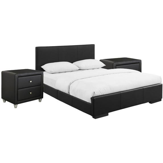 HomeStock Medieval Moods Upholstered Platform Bed, Black, King with 2 Nightstands