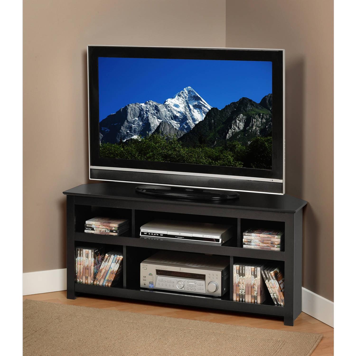 Black Corner TV Stand with Cabinet and Storage