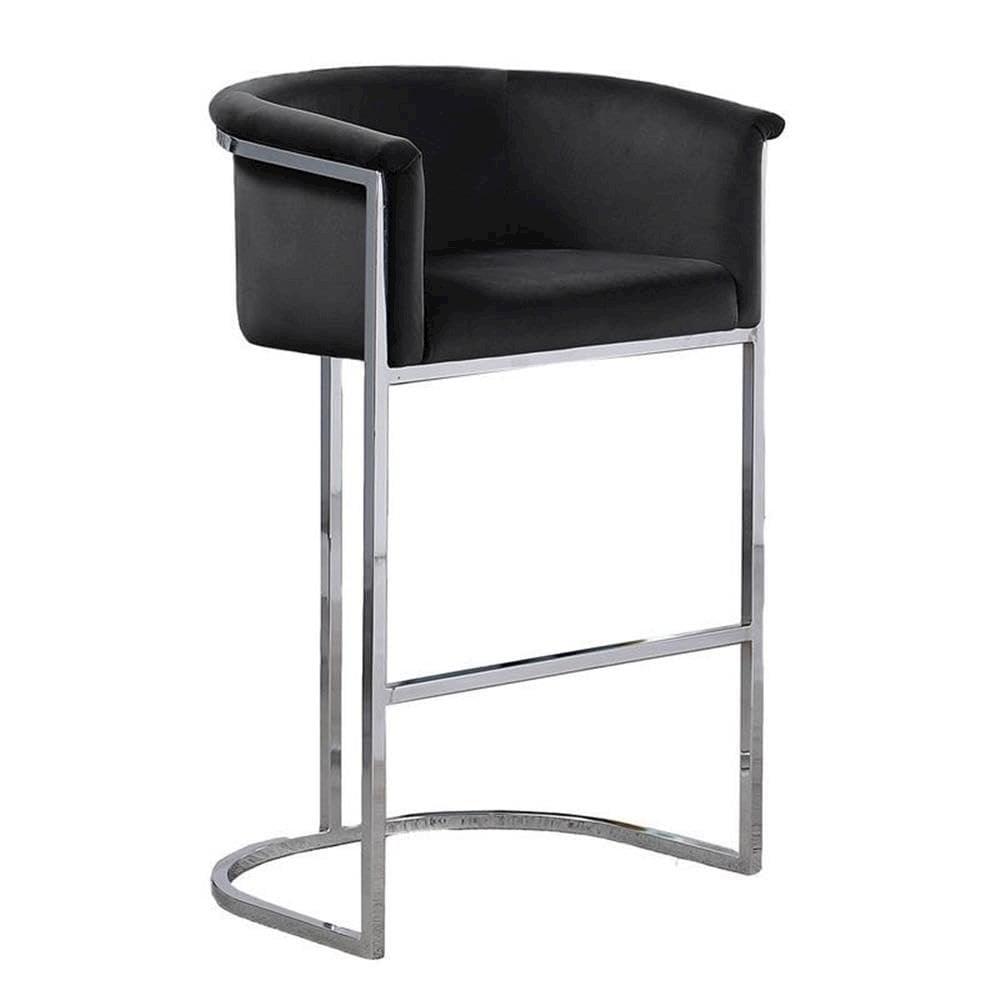 Black Velvet Counterheight Chair (Single) with Silver Metal Chrome Base