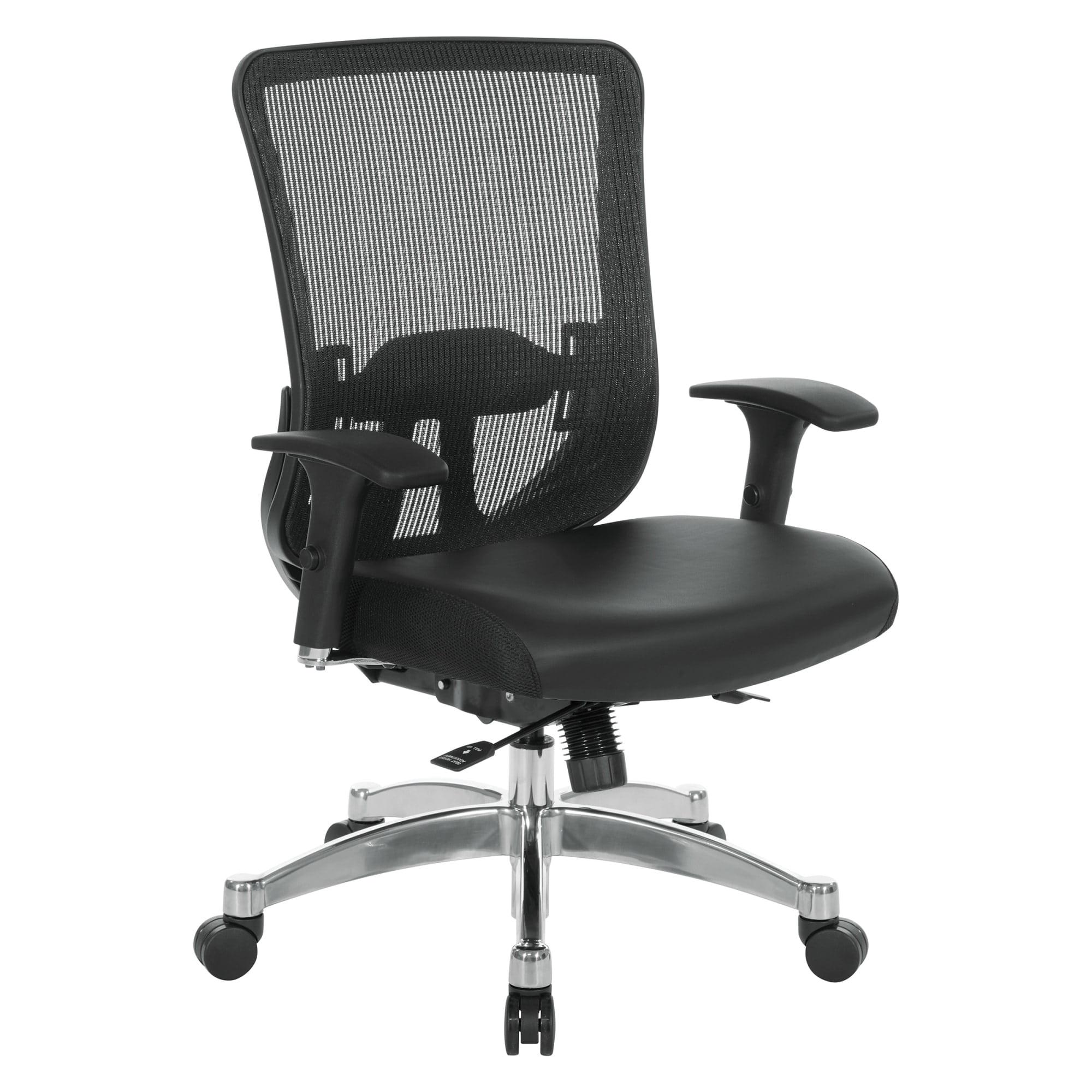Executive Black Mesh and Leather Swivel Office Chair with Adjustable Arms
