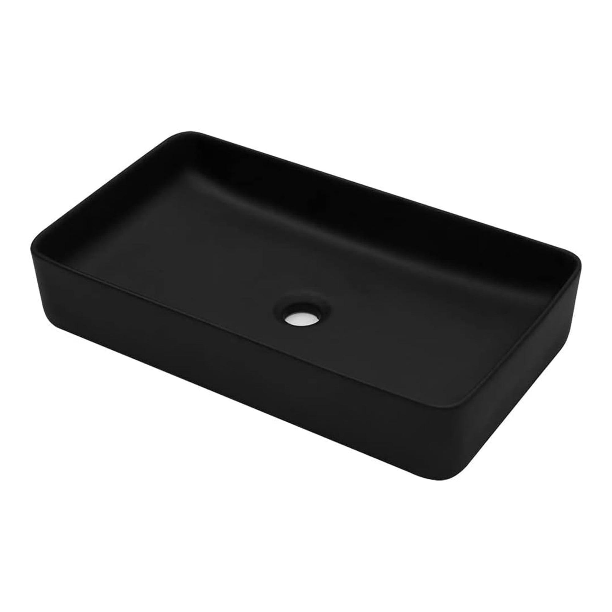 24" Black Ceramic Rectangular Vessel Bathroom Sink