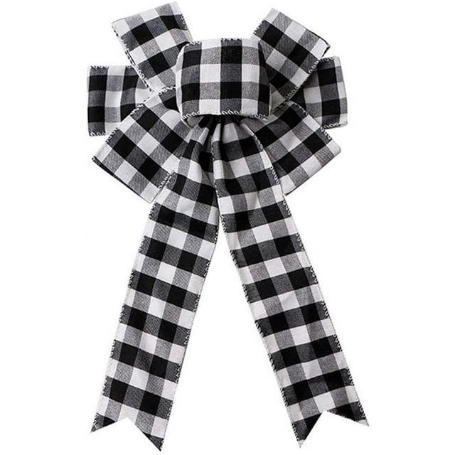 Heldig Black White Buffalo Plaid Bow Christmas Wreath Bow Holiday Christmas Bows for Christmas Tree Topper Bow Front Door Wreath Christmas Decorations
