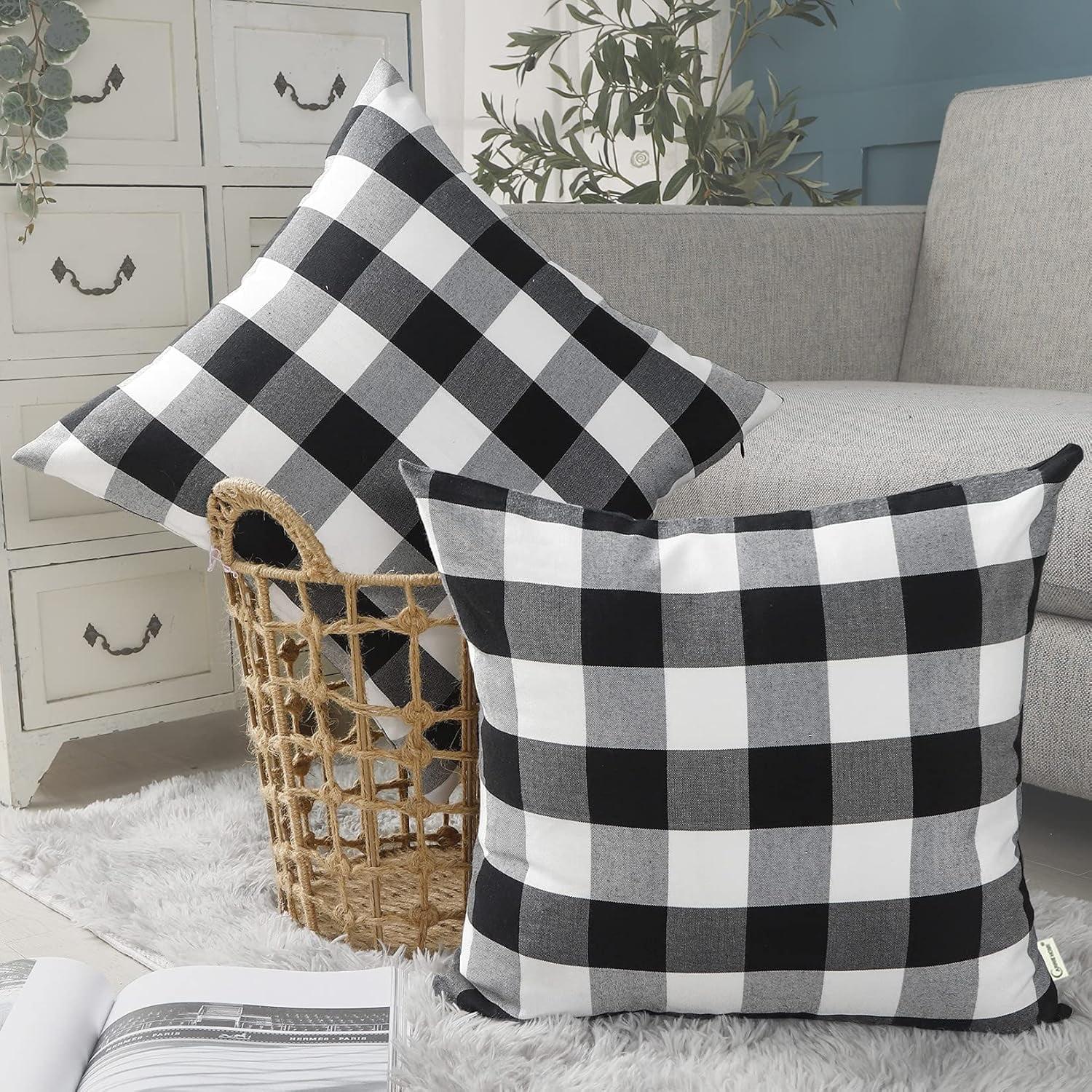 CARRIE HOME Buffalo Plaid Pillow Covers 18x18 Set of 2 Black and White Outdoor Throw Pillows Black Buffalo Check Pillow Covers Farmhouse Decor for Couch Sofa and Bed