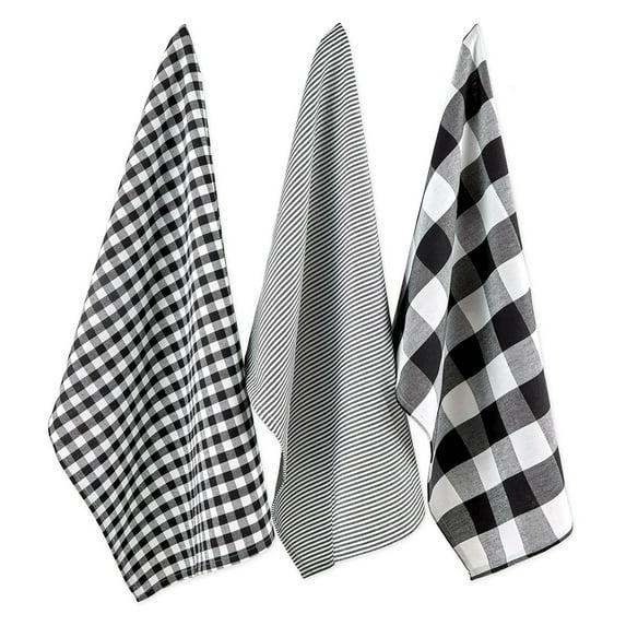 Design Imports  Dishtowel Set Gingham/Buffalo Check 3 Piece, 20X30", Black
