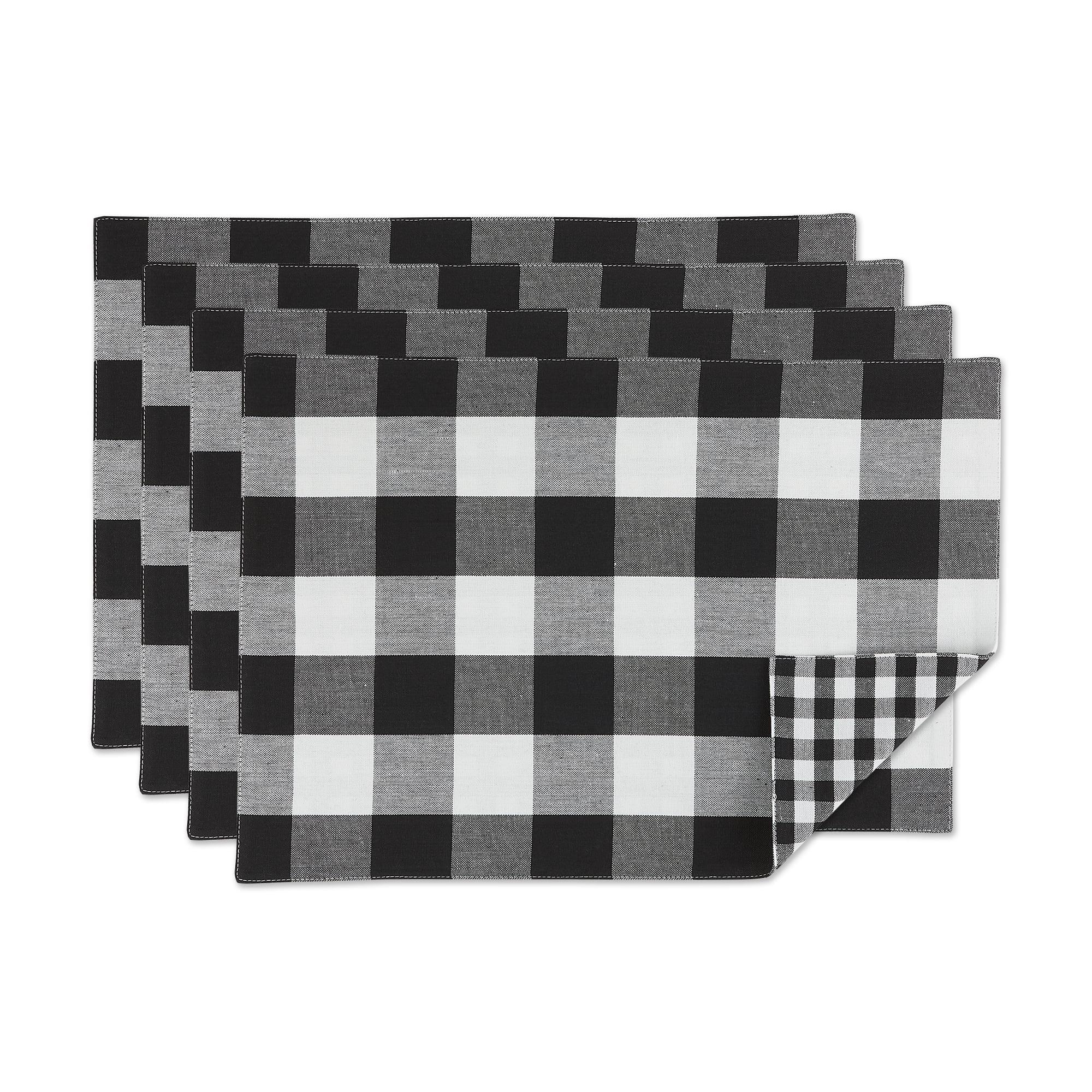 Black/White Reversible Gingham/Buffalo Check Placemat Set