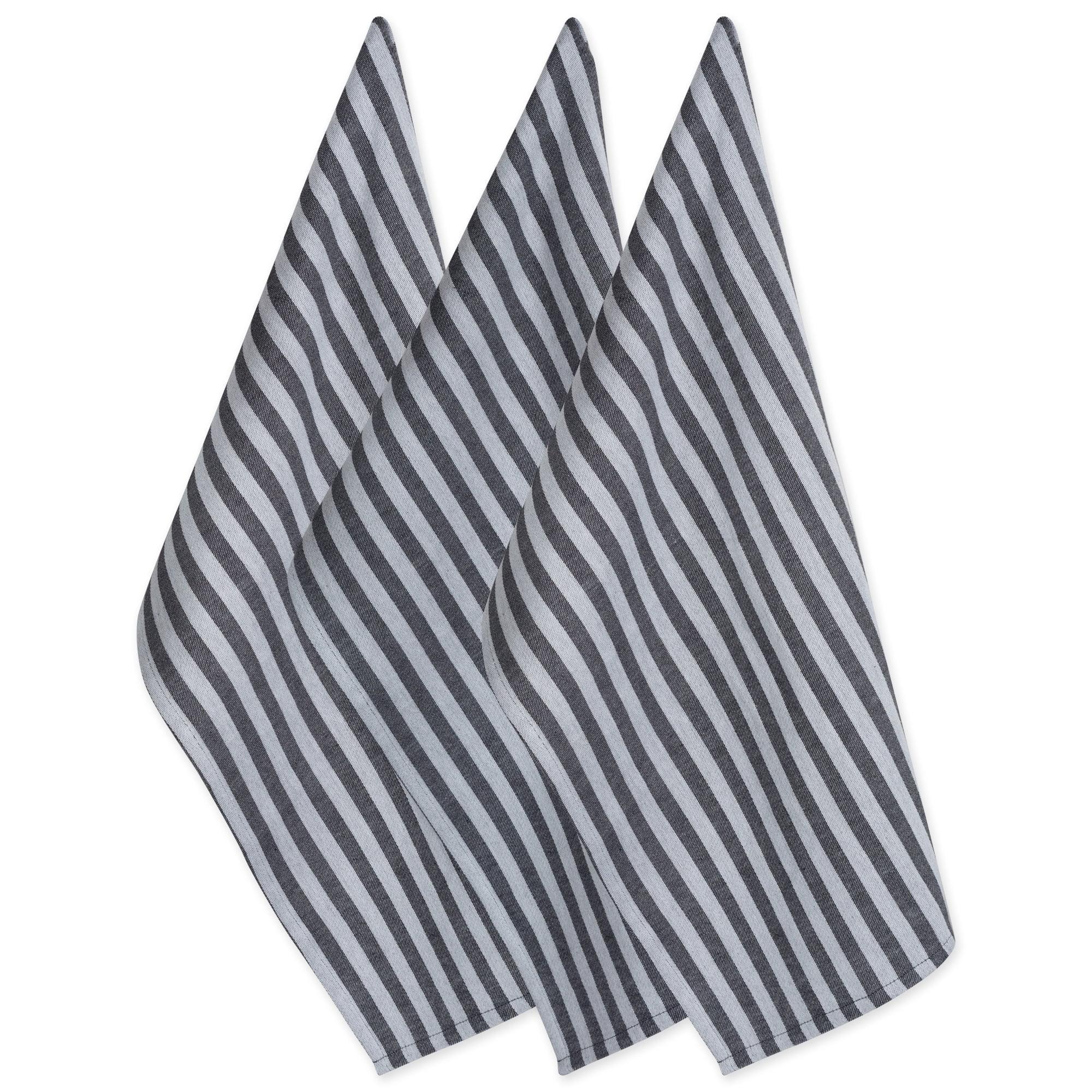 Black and White Striped Cotton Dish Towels Set of 3