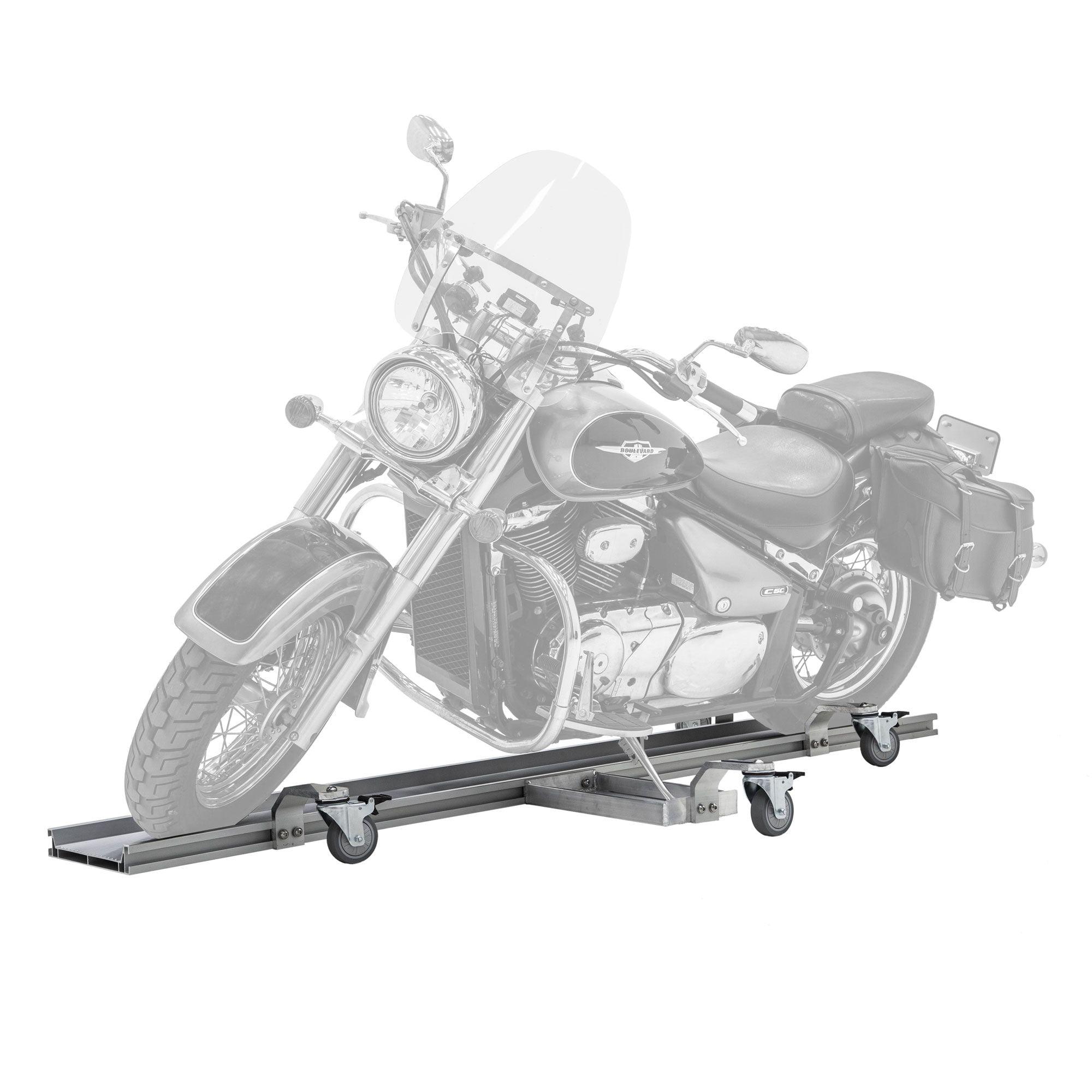 Black Widow Motorcycle Dolly with Fully Adjustable Kickstand Plate Locking Casters with Ride-On Load and Ride-Off Unload without Use of Ramp or Lever