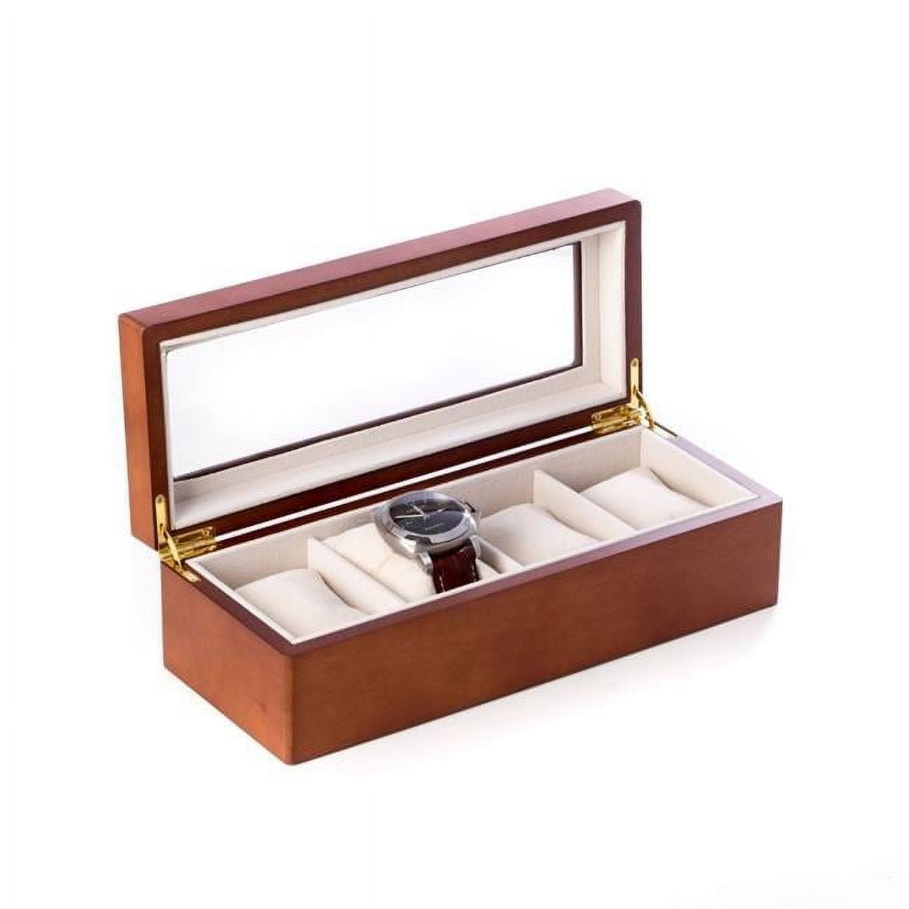 Brown Wooden Watch Case with Glass Top and Velour Lining