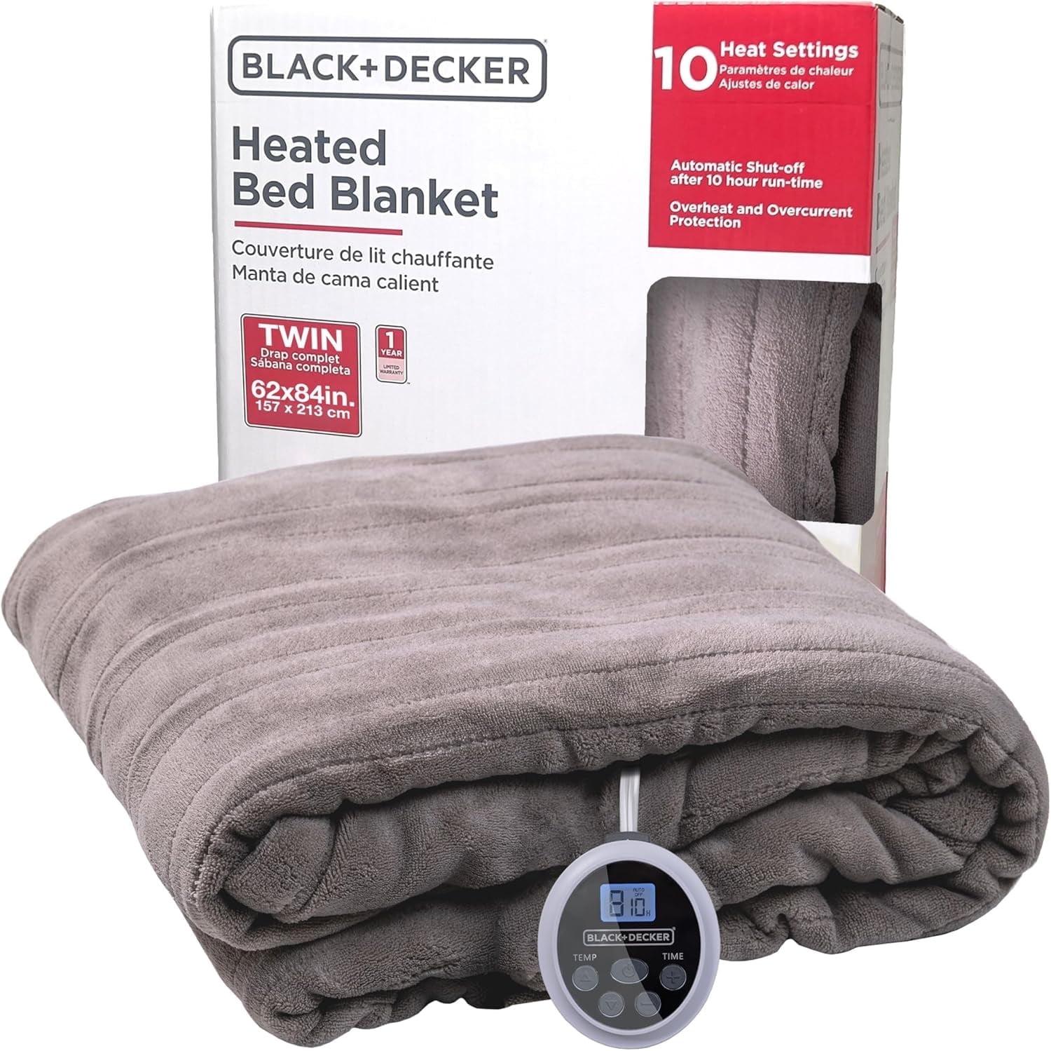 Twin Gray Fleece Heated Bed Blanket with 10 Heat Settings