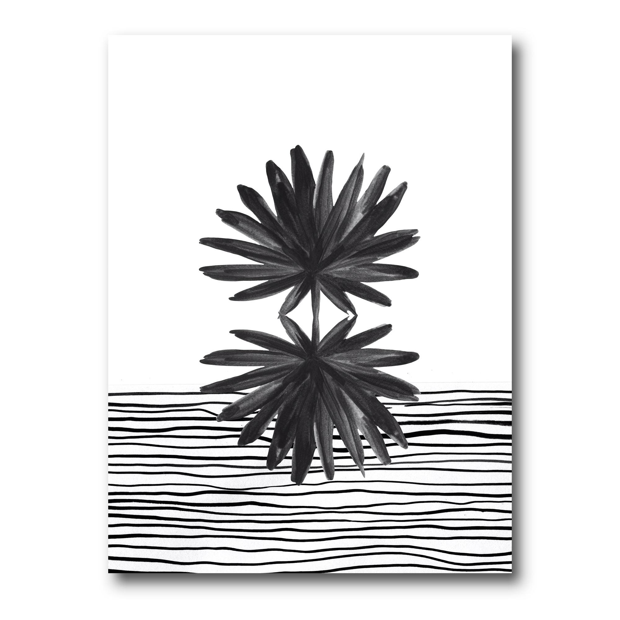 Black and White Striped Under Tropical Leaf II 8 in x 12 in Painting Canvas Art Print, by Designart