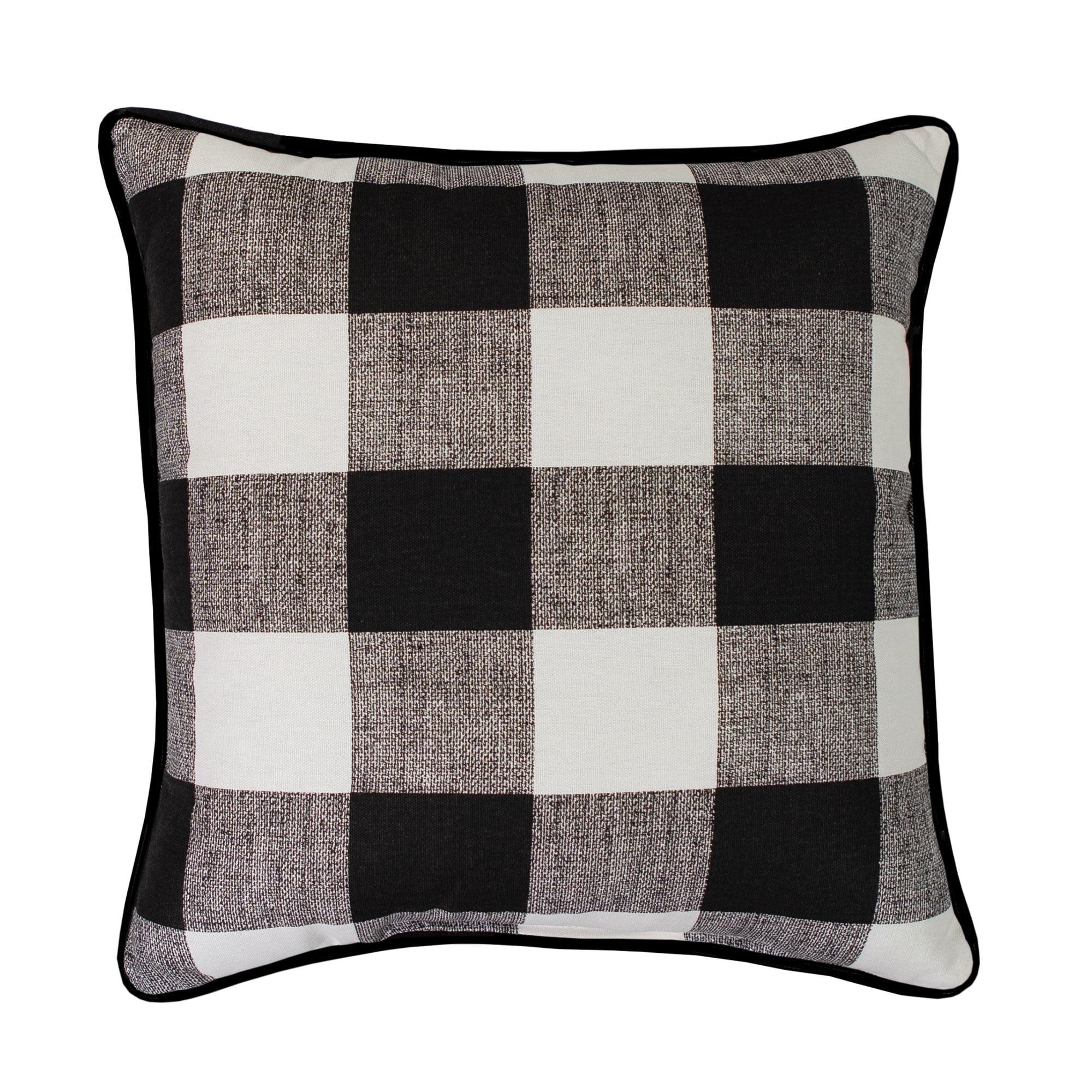 Black and White Checkered Cotton Square Throw Pillow