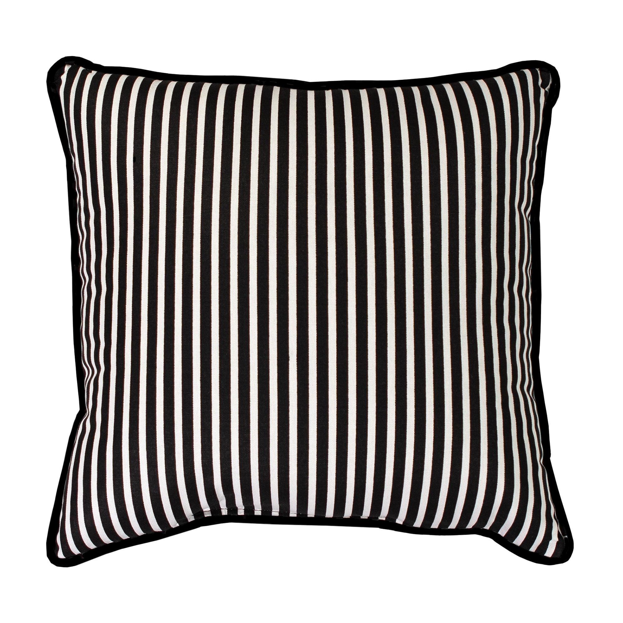 Black and White Striped Cotton Square Pillow with Piping