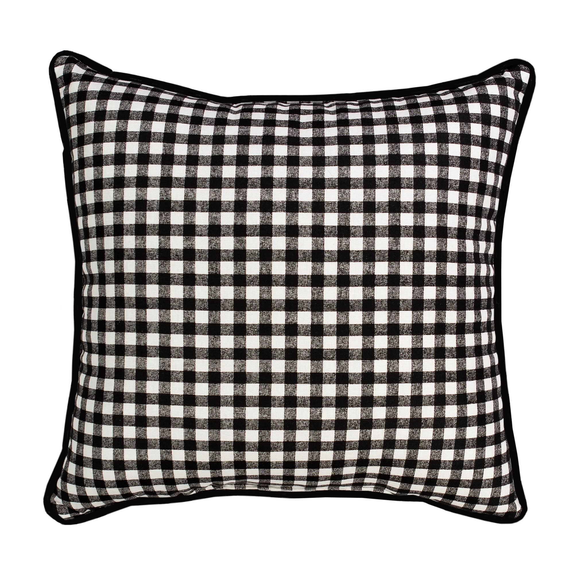 Black and White Checkered Cotton Square Throw Pillow