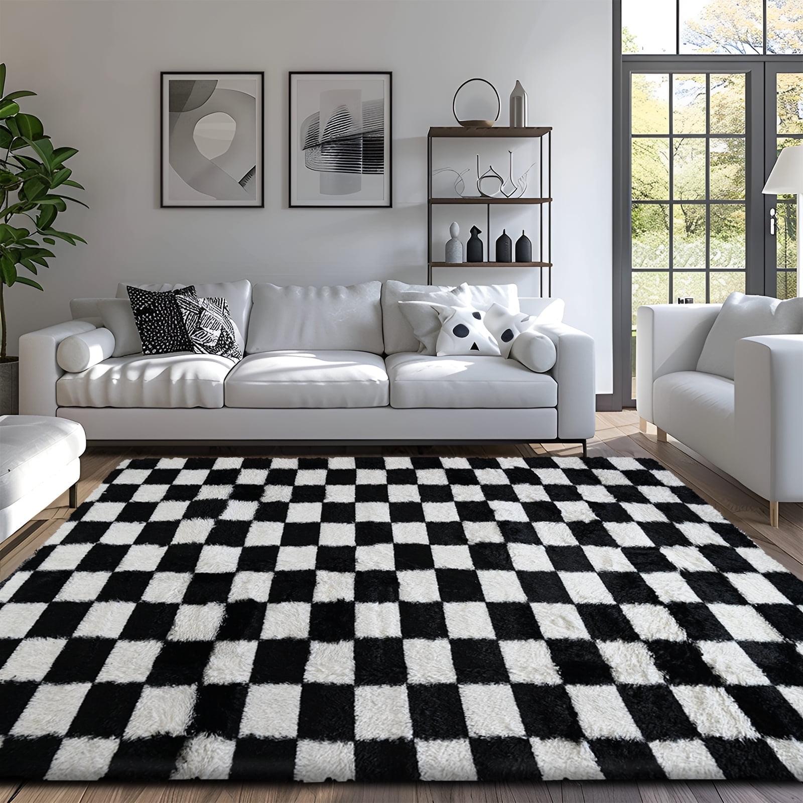 Luxe Weavers Checkered Black and White Geometric 8x10 Area Rug
